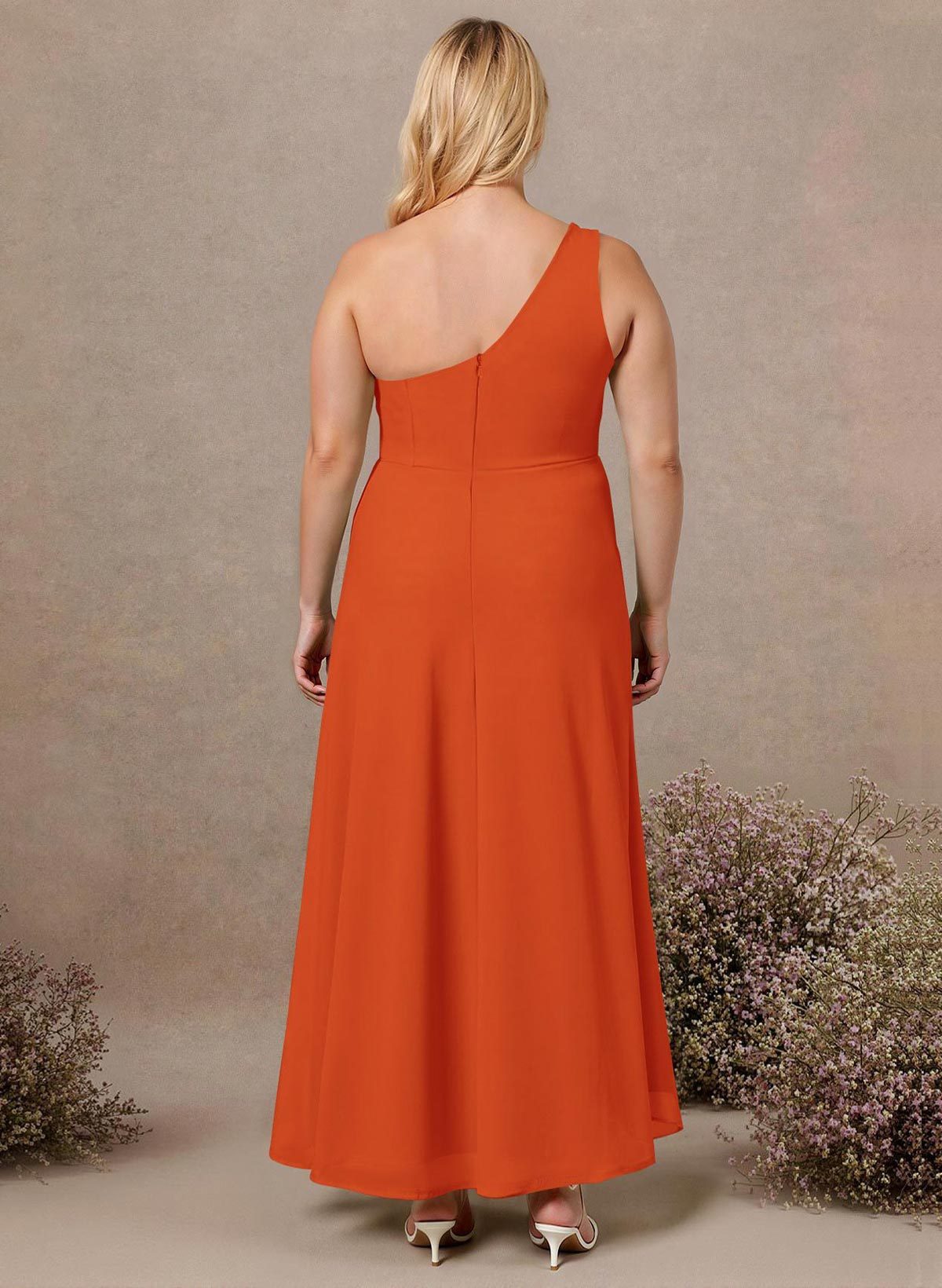 Modest One-Shoulder Sleeveless Chiffon Bridesmaid Dresses With Twisted Knot, product image 155