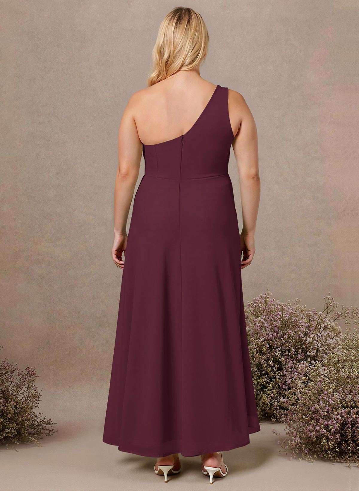 Modest One-Shoulder Sleeveless Chiffon Bridesmaid Dresses With Twisted Knot, product image 251