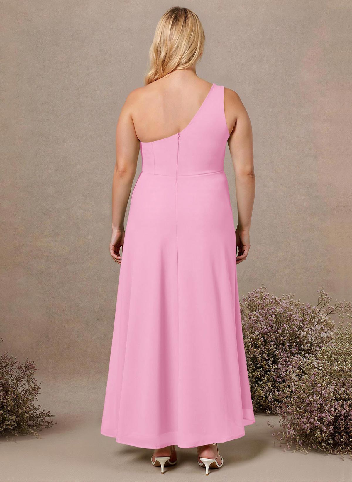 Modest One-Shoulder Sleeveless Chiffon Bridesmaid Dresses With Twisted Knot, product image 225