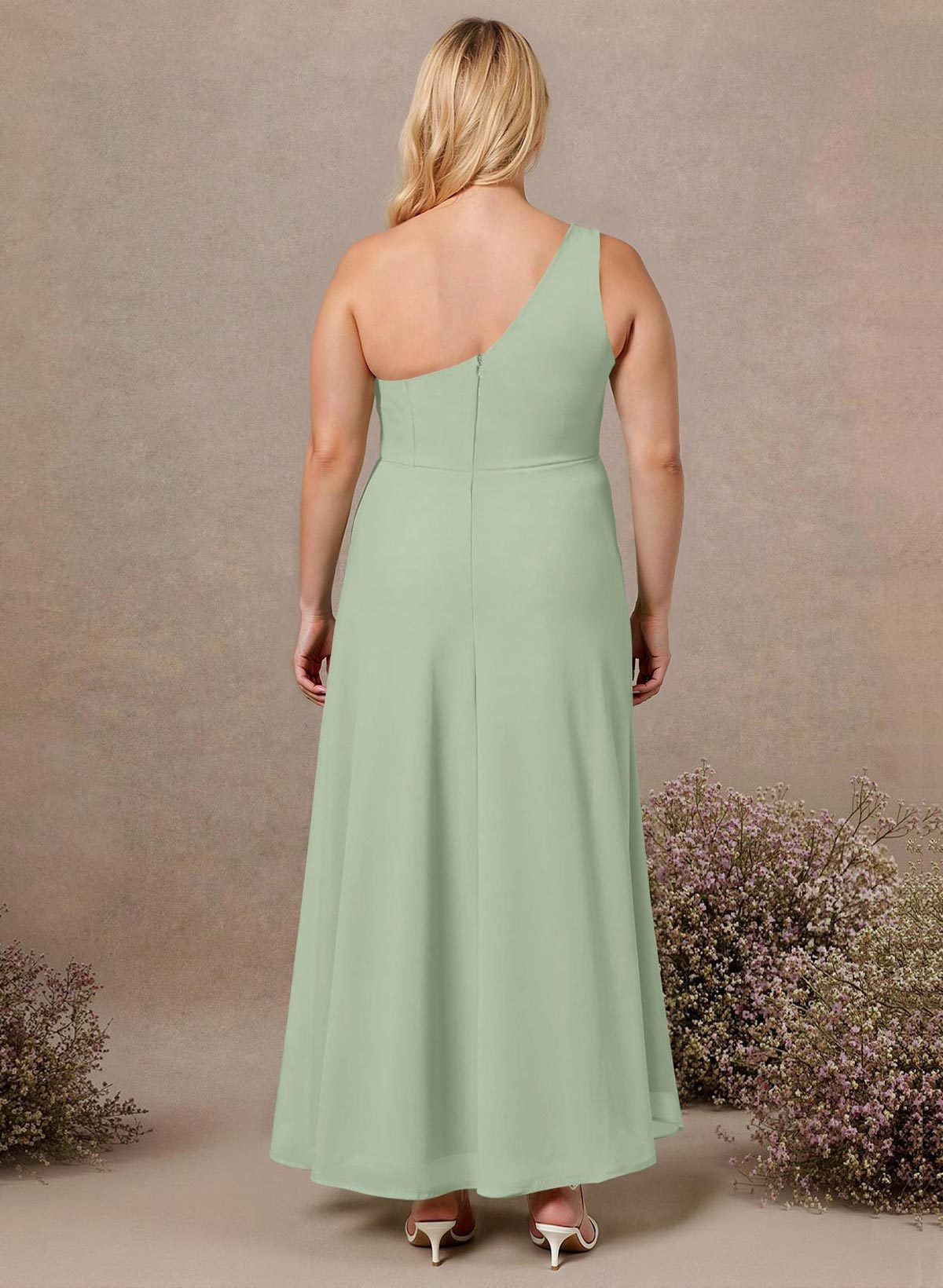 Modest One-Shoulder Sleeveless Chiffon Bridesmaid Dresses With Twisted Knot, product image 141