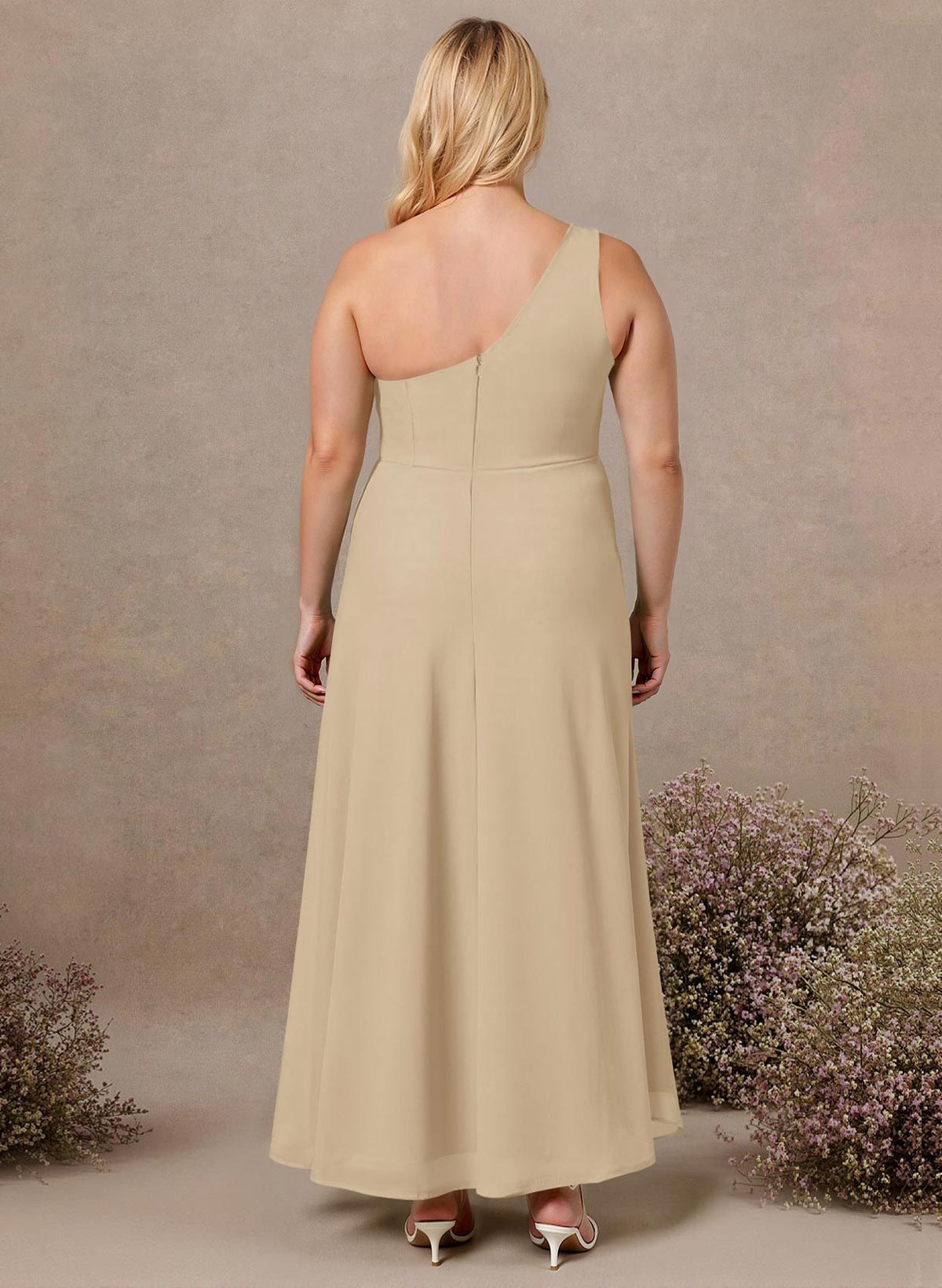 Modest One-Shoulder Sleeveless Chiffon Bridesmaid Dresses With Twisted Knot, product image 183