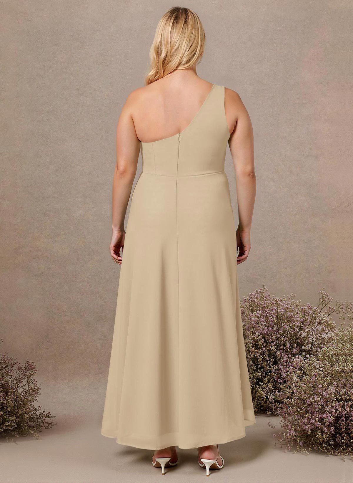 Modest One-Shoulder Sleeveless Chiffon Bridesmaid Dresses With Twisted Knot, product image 183