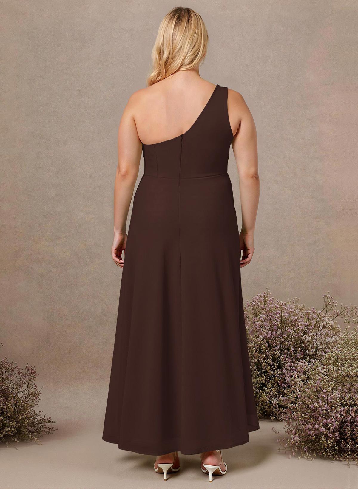 Modest One-Shoulder Sleeveless Chiffon Bridesmaid Dresses With Twisted Knot, product image 171