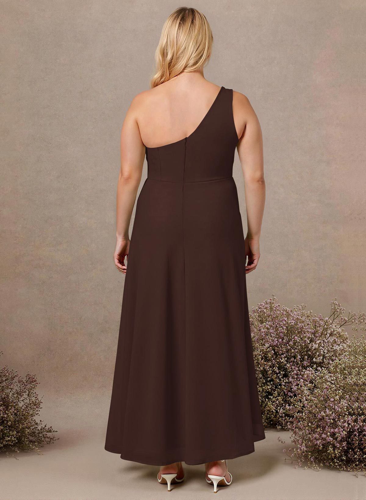 Modest One-Shoulder Sleeveless Chiffon Bridesmaid Dresses With Twisted Knot, product image 171