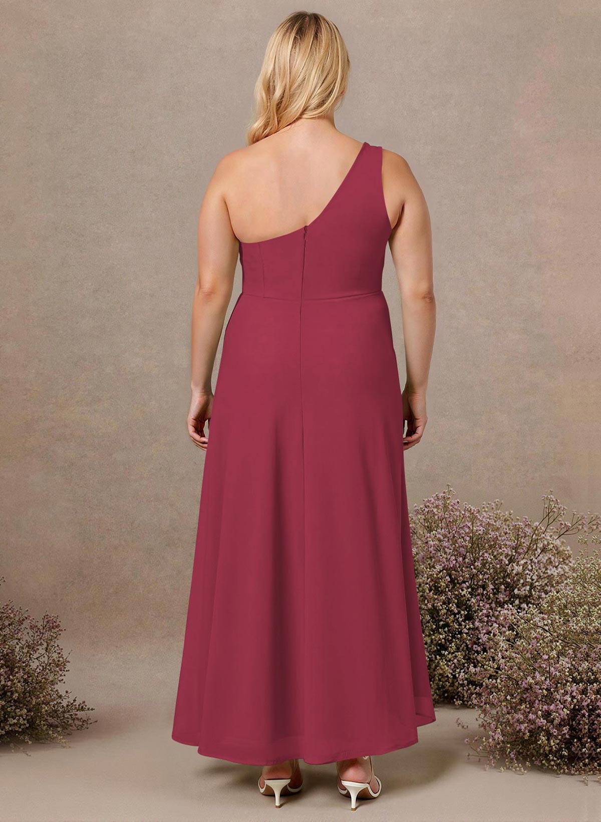 Modest One-Shoulder Sleeveless Chiffon Bridesmaid Dresses With Twisted Knot, product image 247