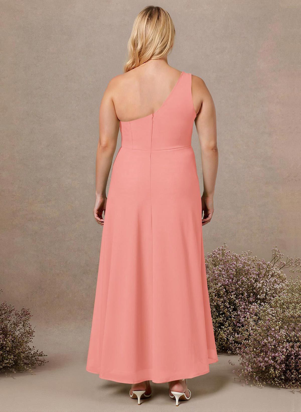 Modest One-Shoulder Sleeveless Chiffon Bridesmaid Dresses With Twisted Knot, product image 229