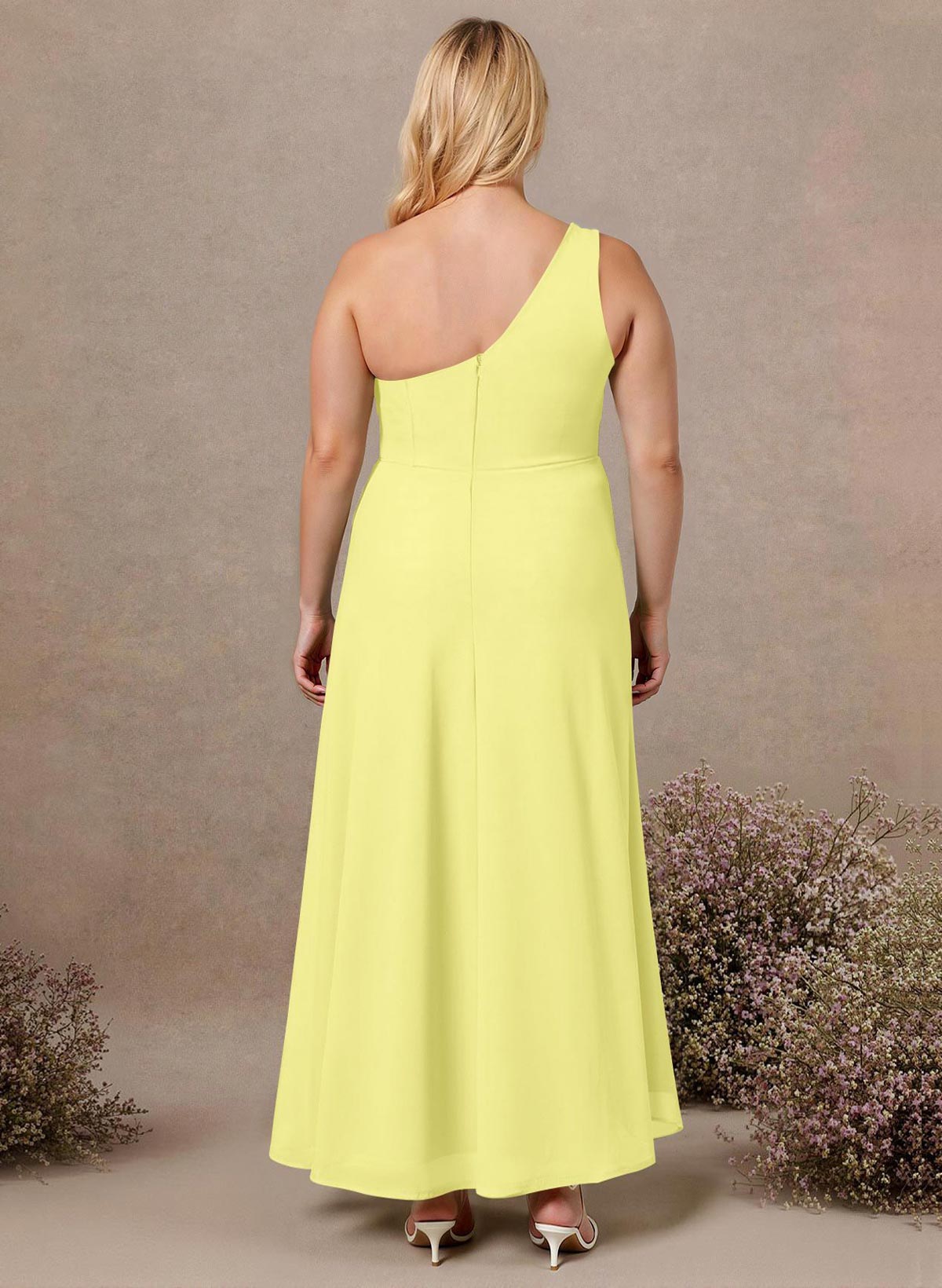 Modest One-Shoulder Sleeveless Chiffon Bridesmaid Dresses With Twisted Knot, product image 179