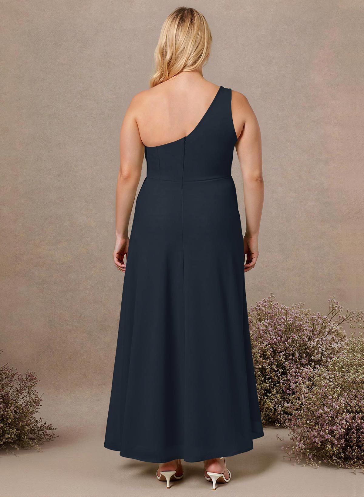Modest One-Shoulder Sleeveless Chiffon Bridesmaid Dresses With Twisted Knot, product image 275