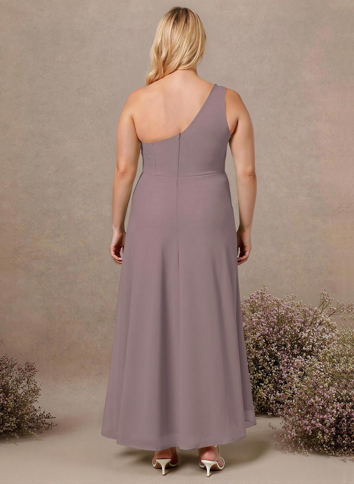 Modest One-Shoulder Sleeveless Chiffon Bridesmaid Dresses With Twisted Knot, product image 223