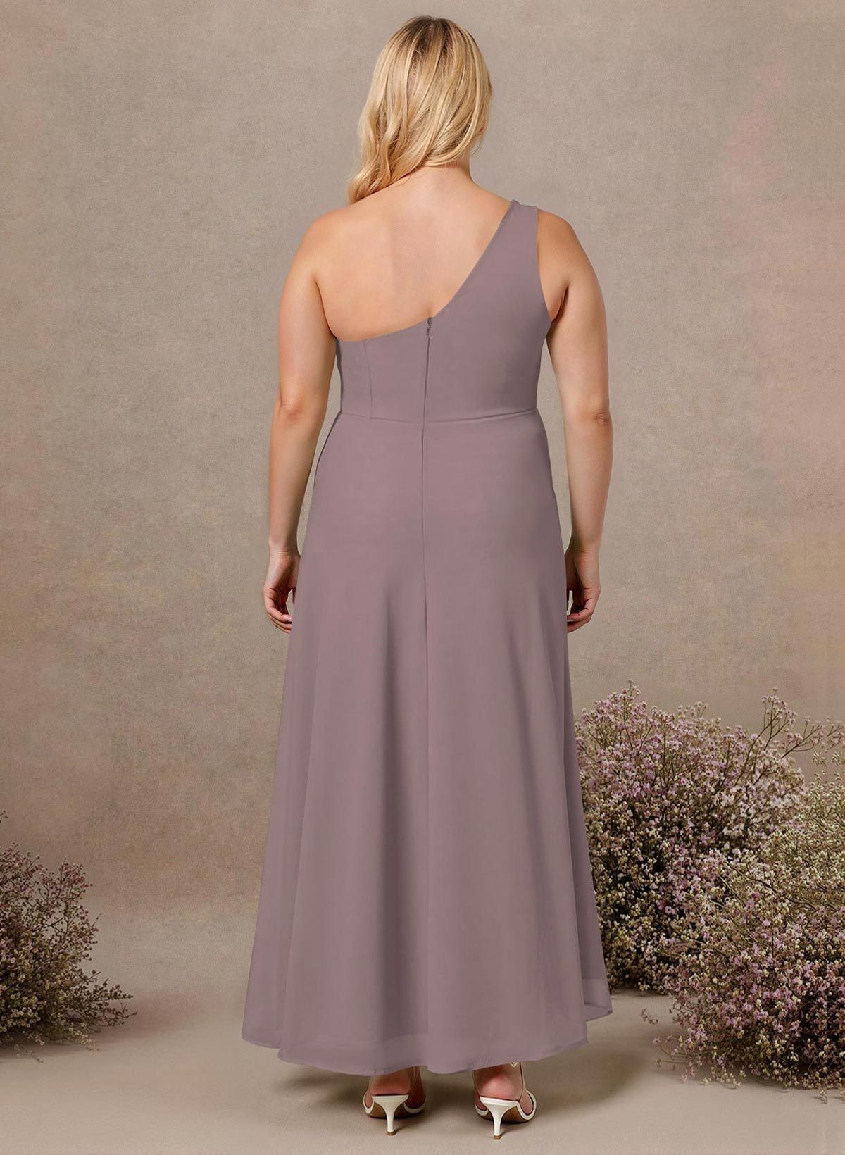 Modest One-Shoulder Sleeveless Chiffon Bridesmaid Dresses With Twisted Knot, product image 223