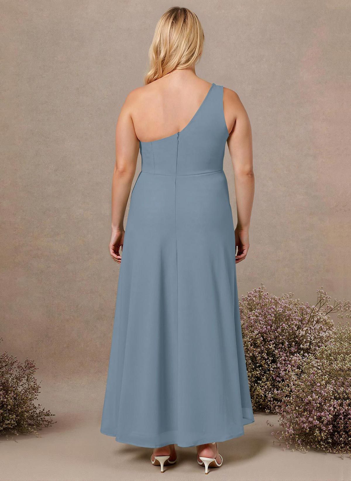 Modest One-Shoulder Sleeveless Chiffon Bridesmaid Dresses With Twisted Knot, product image 271