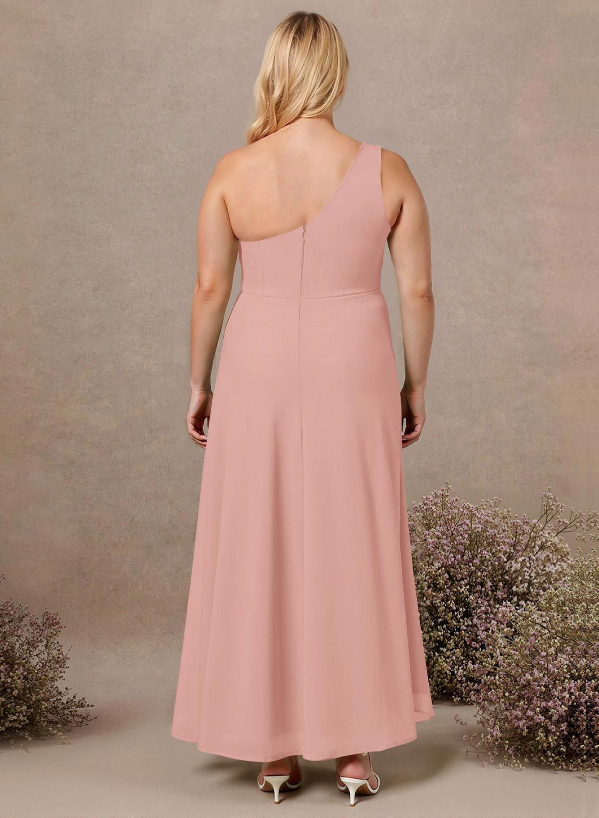 Modest One-Shoulder Sleeveless Chiffon Bridesmaid Dresses With Twisted Knot, product image 237