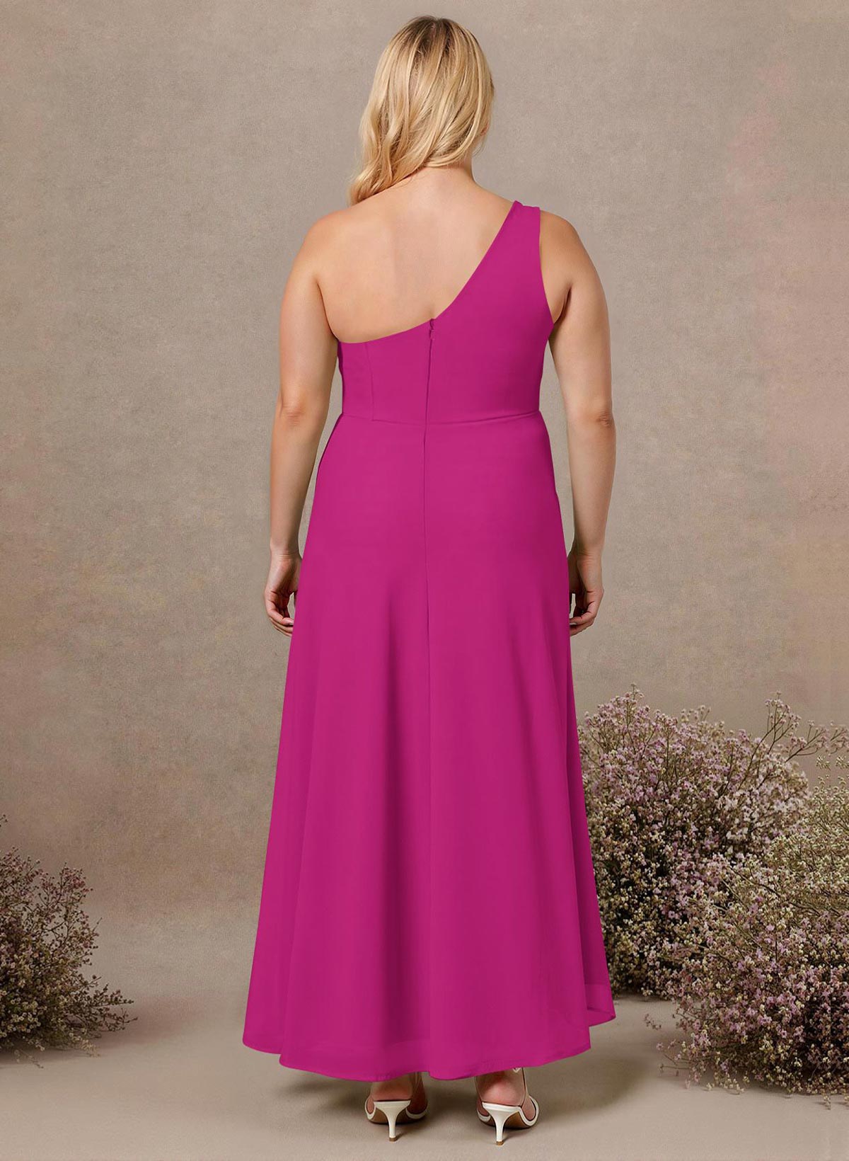 Modest One-Shoulder Sleeveless Chiffon Bridesmaid Dresses With Twisted Knot, product image 201