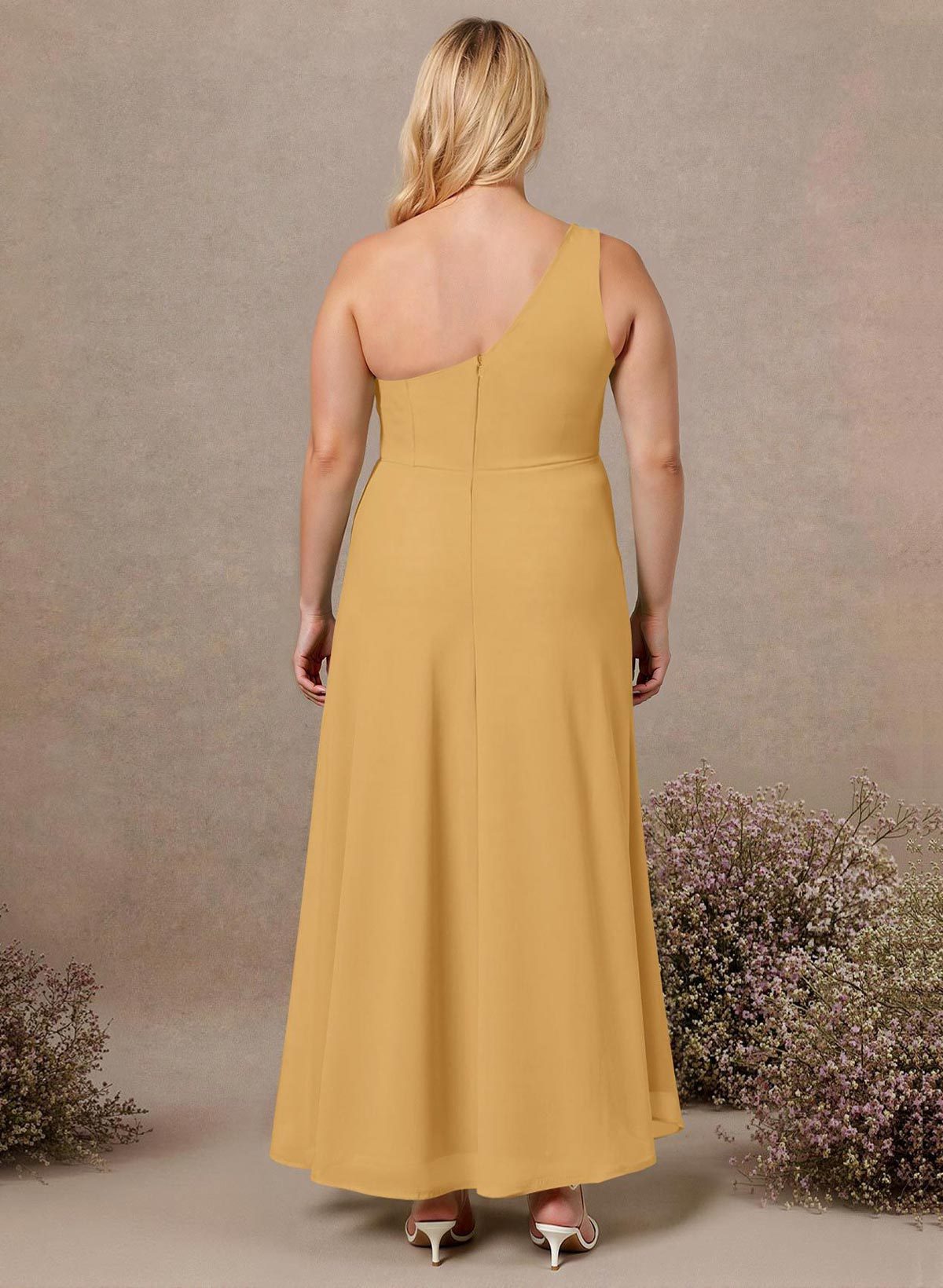 Modest One-Shoulder Sleeveless Chiffon Bridesmaid Dresses With Twisted Knot, product image 177