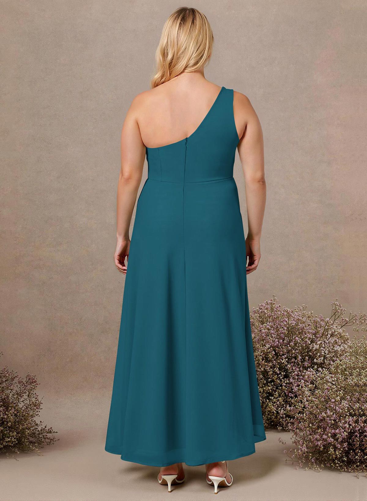 Modest One-Shoulder Sleeveless Chiffon Bridesmaid Dresses With Twisted Knot, product image 265