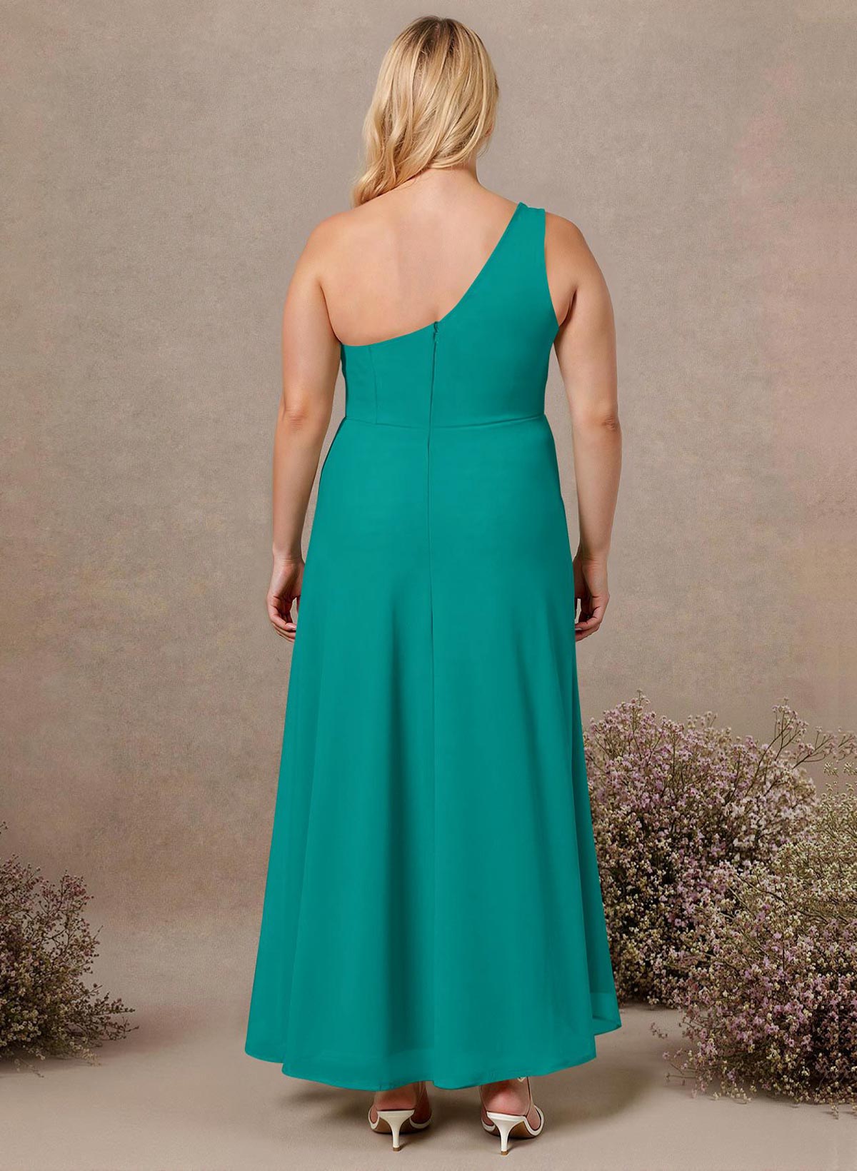 Modest One-Shoulder Sleeveless Chiffon Bridesmaid Dresses With Twisted Knot, product image 191