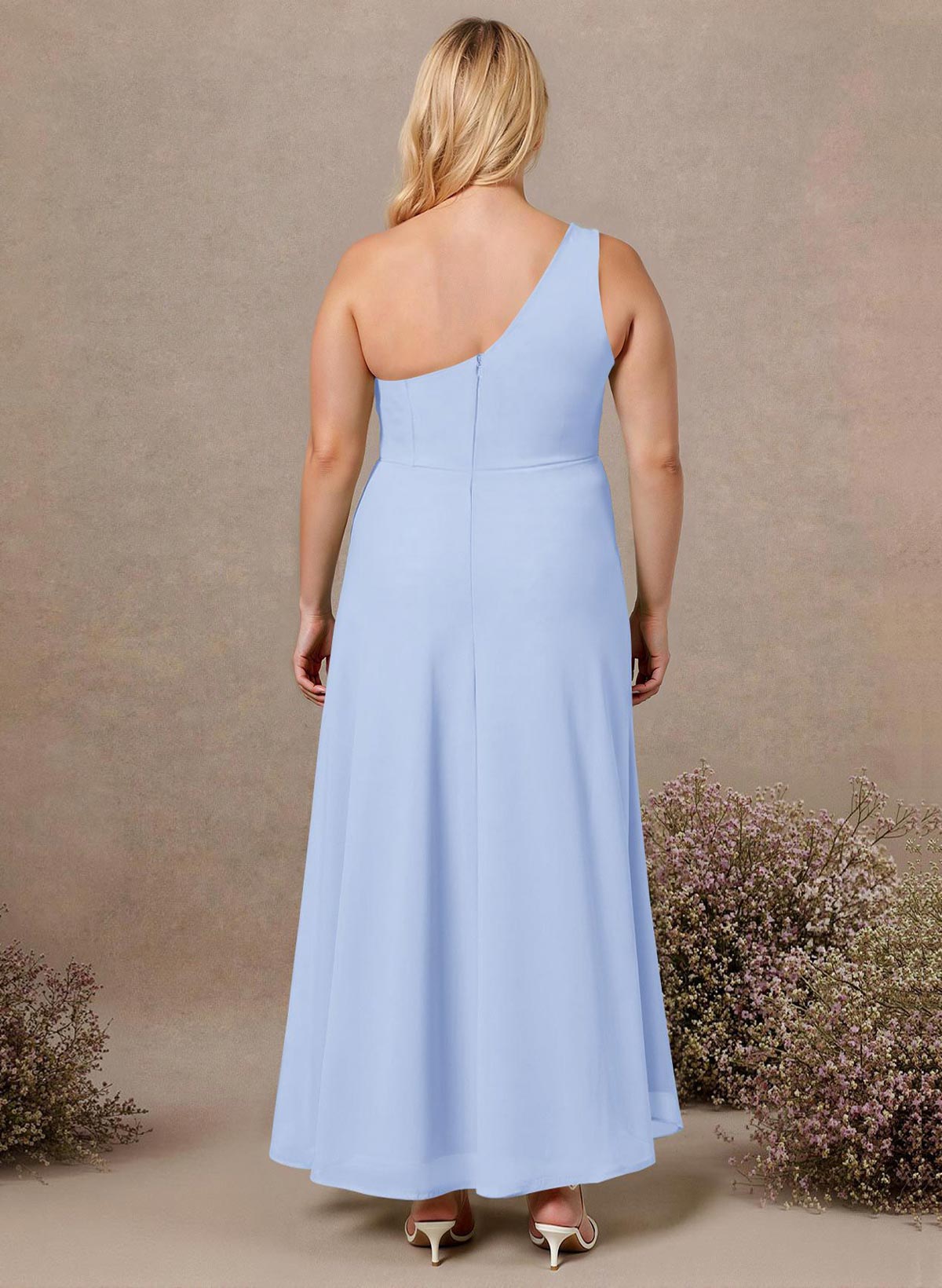 Modest One-Shoulder Sleeveless Chiffon Bridesmaid Dresses With Twisted Knot, product image 213
