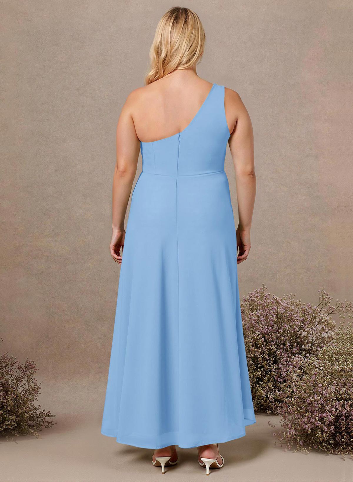 Modest One-Shoulder Sleeveless Chiffon Bridesmaid Dresses With Twisted Knot, product image 257