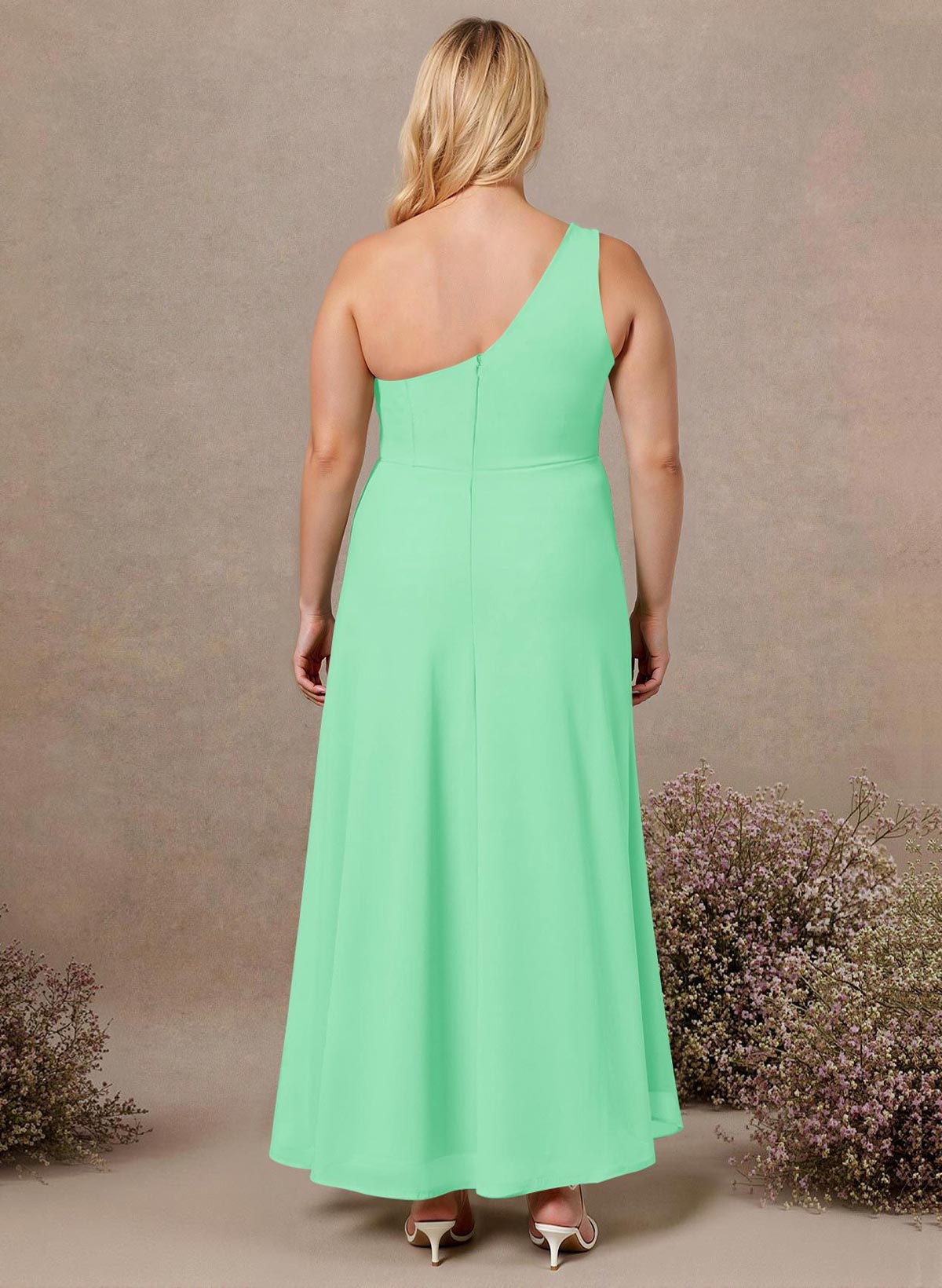 Modest One-Shoulder Sleeveless Chiffon Bridesmaid Dresses With Twisted Knot, product image 187
