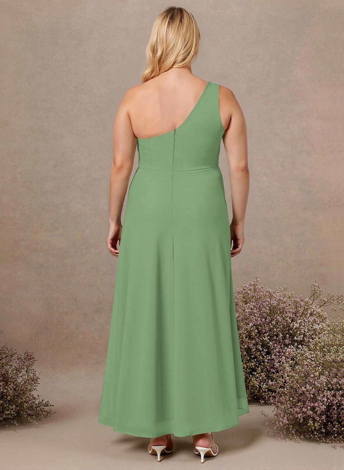 Modest One-Shoulder Sleeveless Chiffon Bridesmaid Dresses With Twisted Knot, product image 147