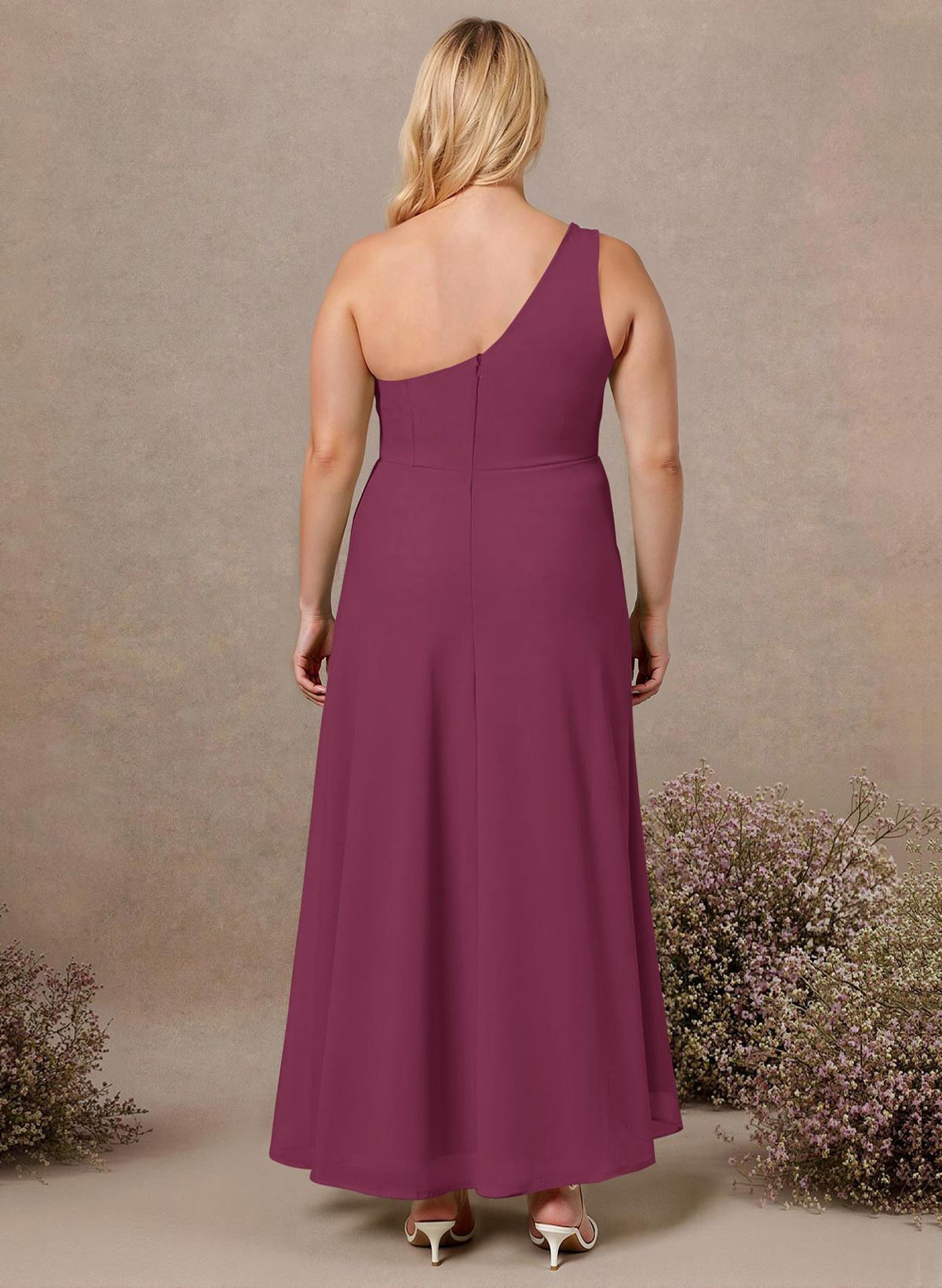 Modest One-Shoulder Sleeveless Chiffon Bridesmaid Dresses With Twisted Knot, product image 245