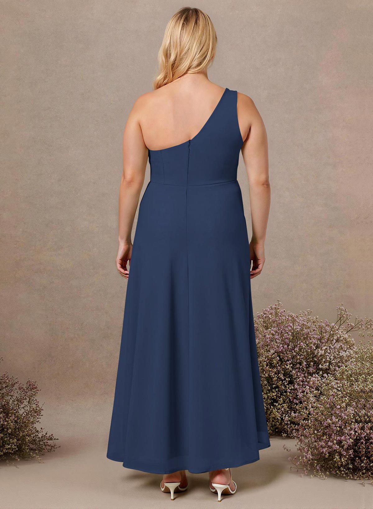 Modest One-Shoulder Sleeveless Chiffon Bridesmaid Dresses With Twisted Knot, product image 273