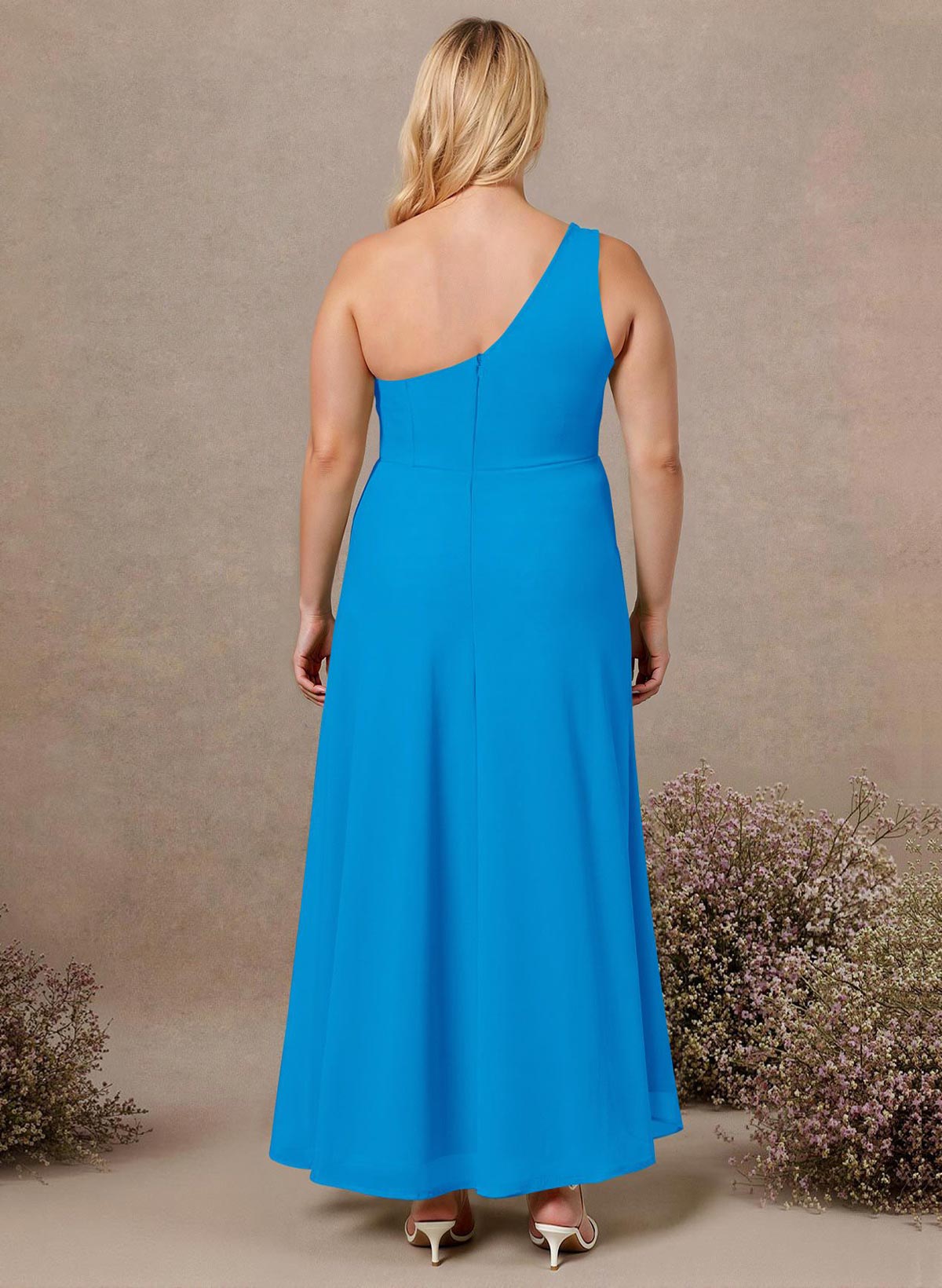 Modest One-Shoulder Sleeveless Chiffon Bridesmaid Dresses With Twisted Knot, product image 261