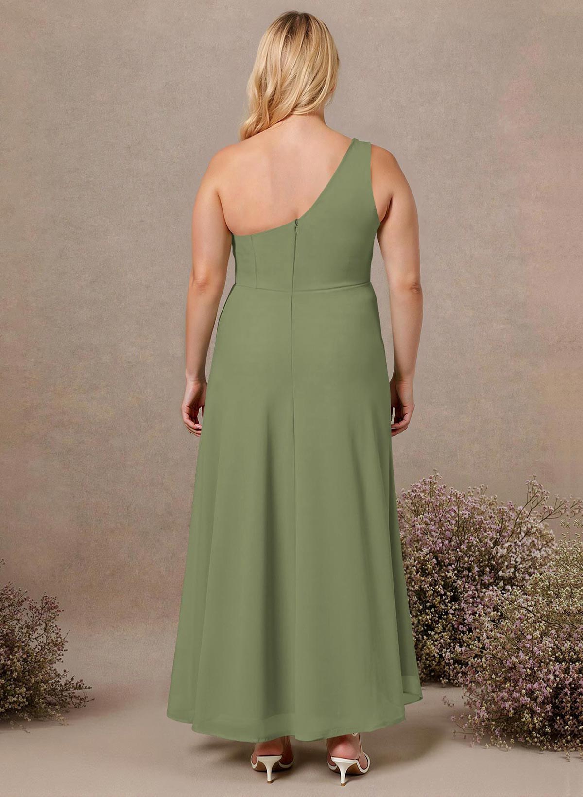 Modest One-Shoulder Sleeveless Chiffon Bridesmaid Dresses With Twisted Knot, product image 159