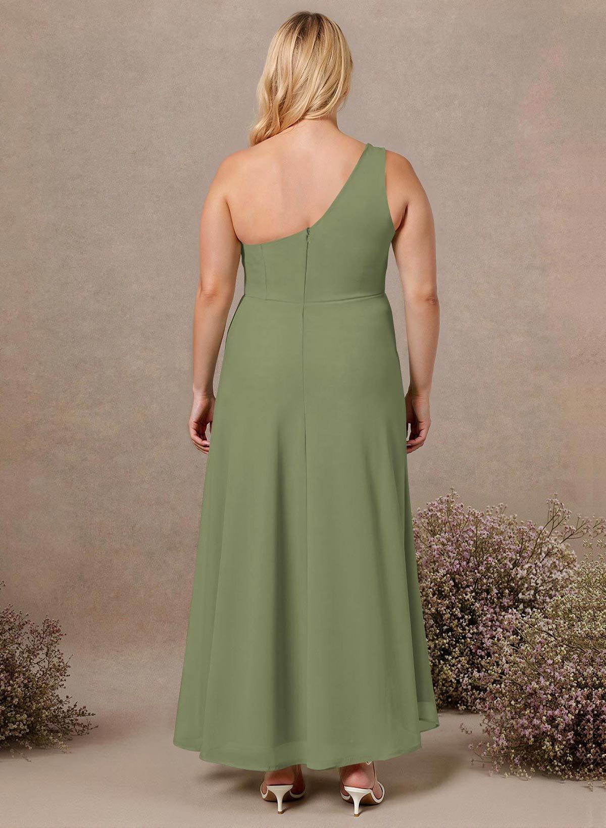 Modest One-Shoulder Sleeveless Chiffon Bridesmaid Dresses With Twisted Knot, product image 159