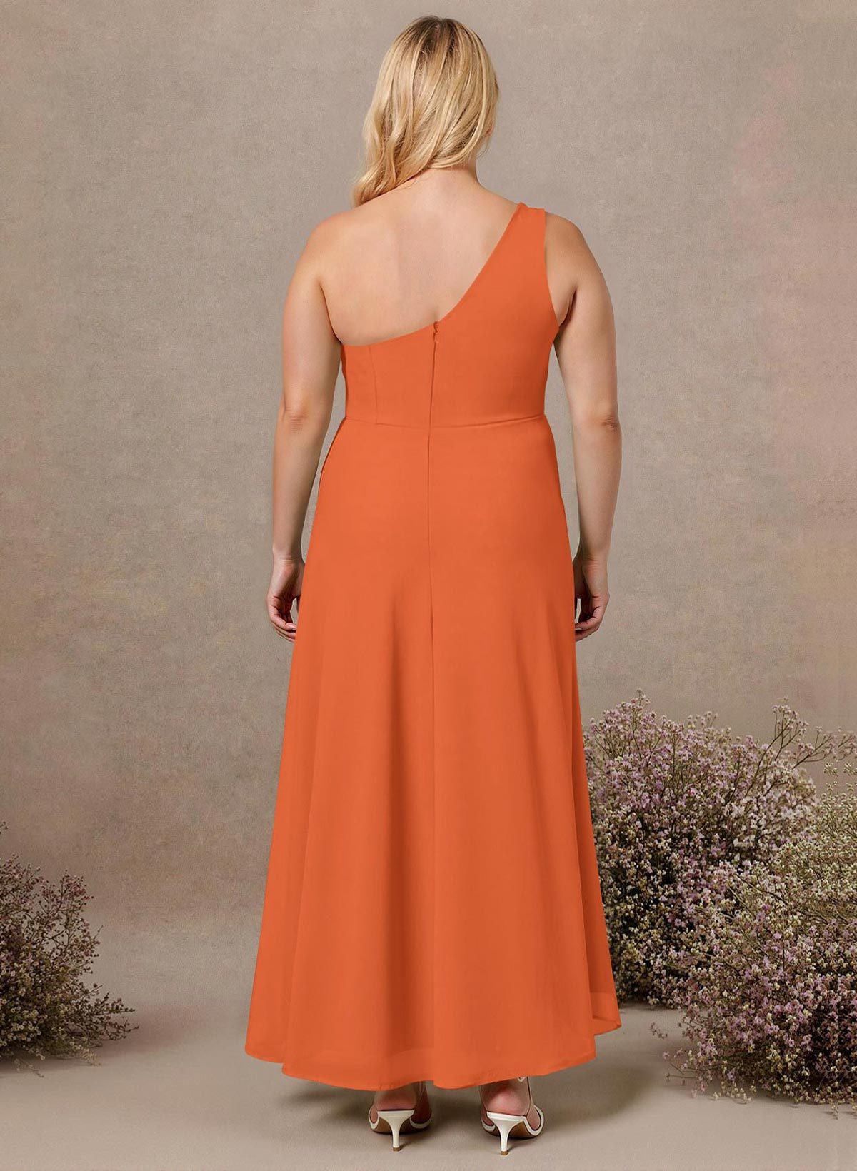 Modest One-Shoulder Sleeveless Chiffon Bridesmaid Dresses With Twisted Knot, product image 175