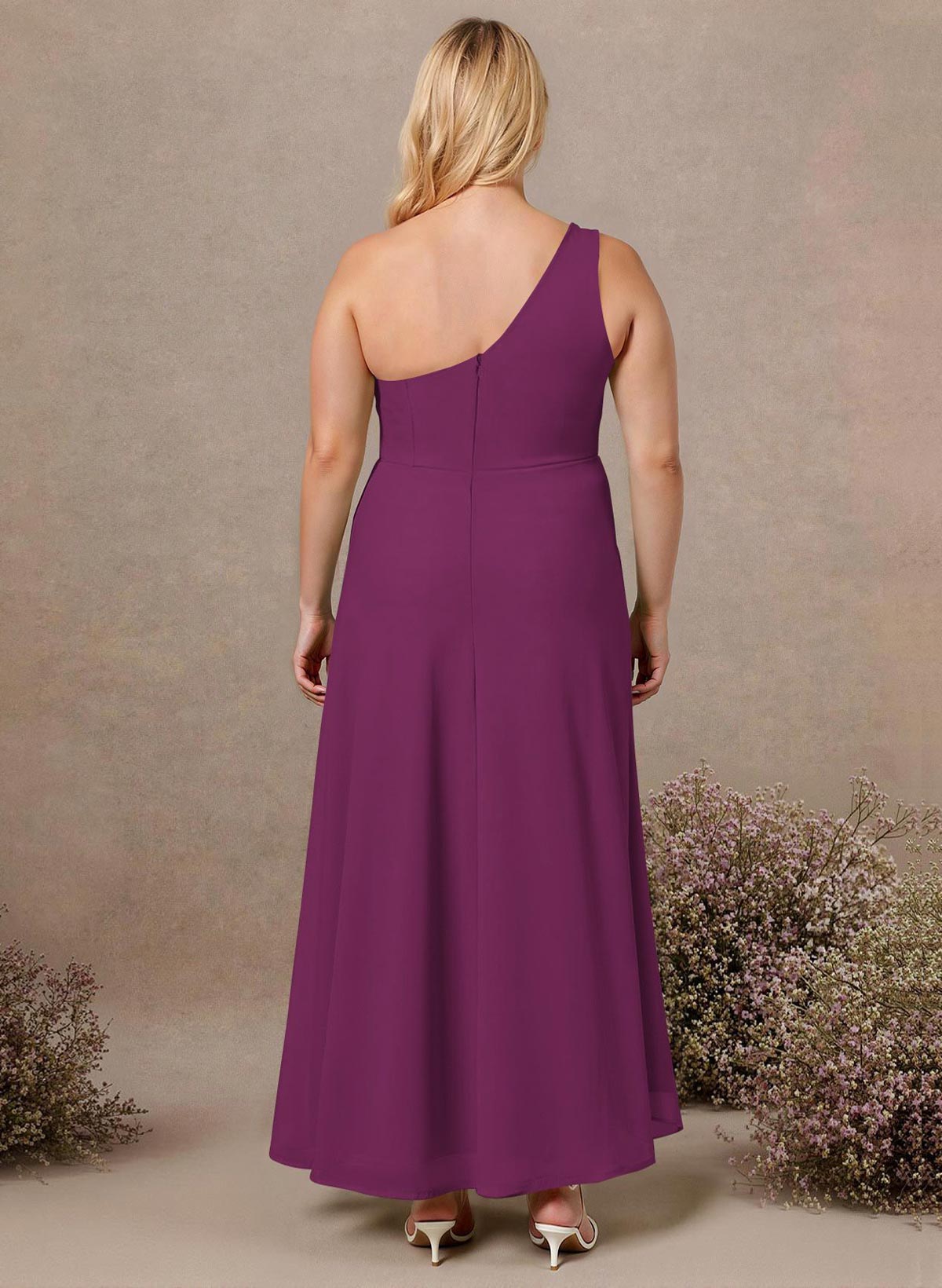 Modest One-Shoulder Sleeveless Chiffon Bridesmaid Dresses With Twisted Knot, product image 205