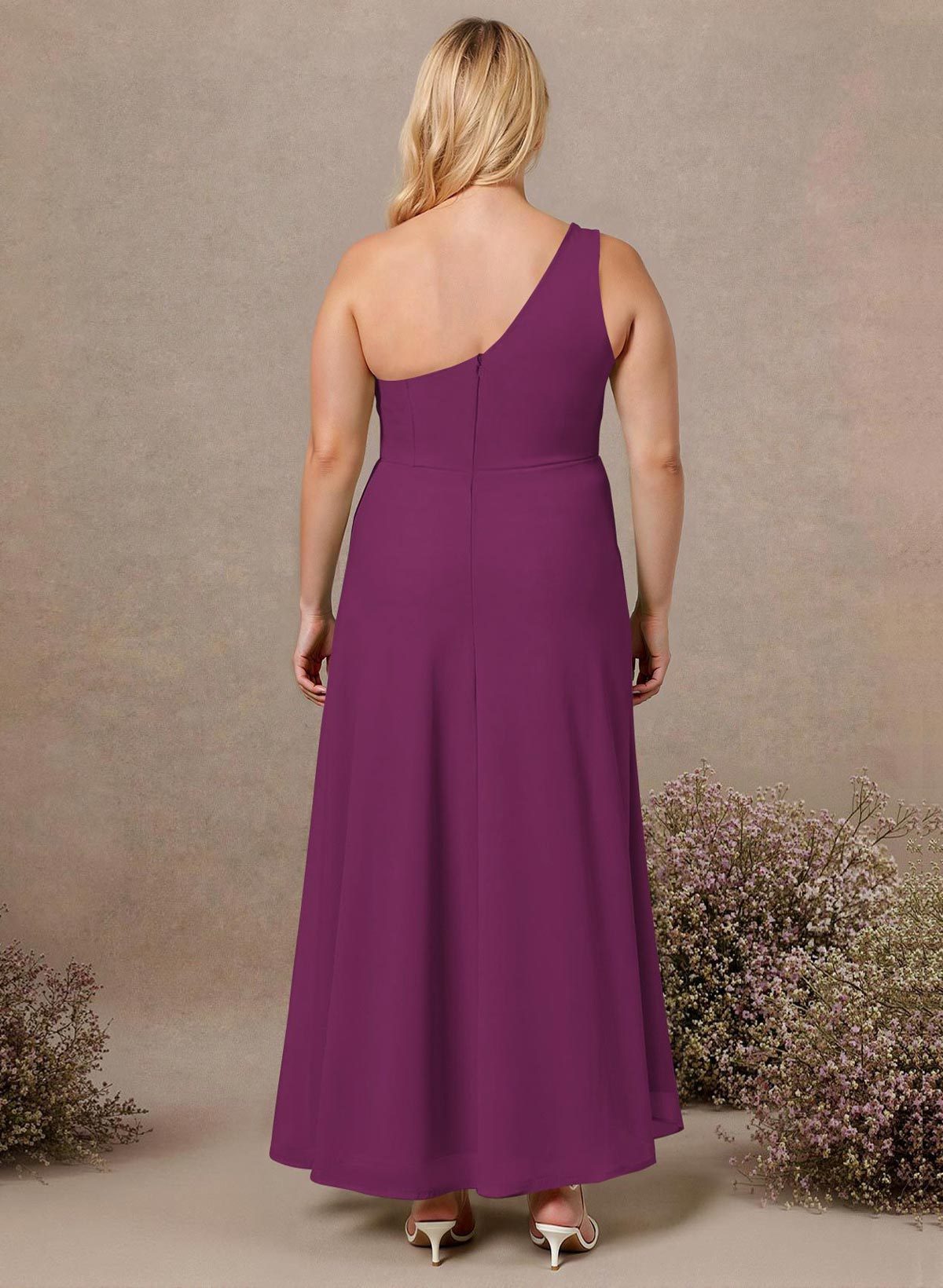 Modest One-Shoulder Sleeveless Chiffon Bridesmaid Dresses With Twisted Knot, product image 205