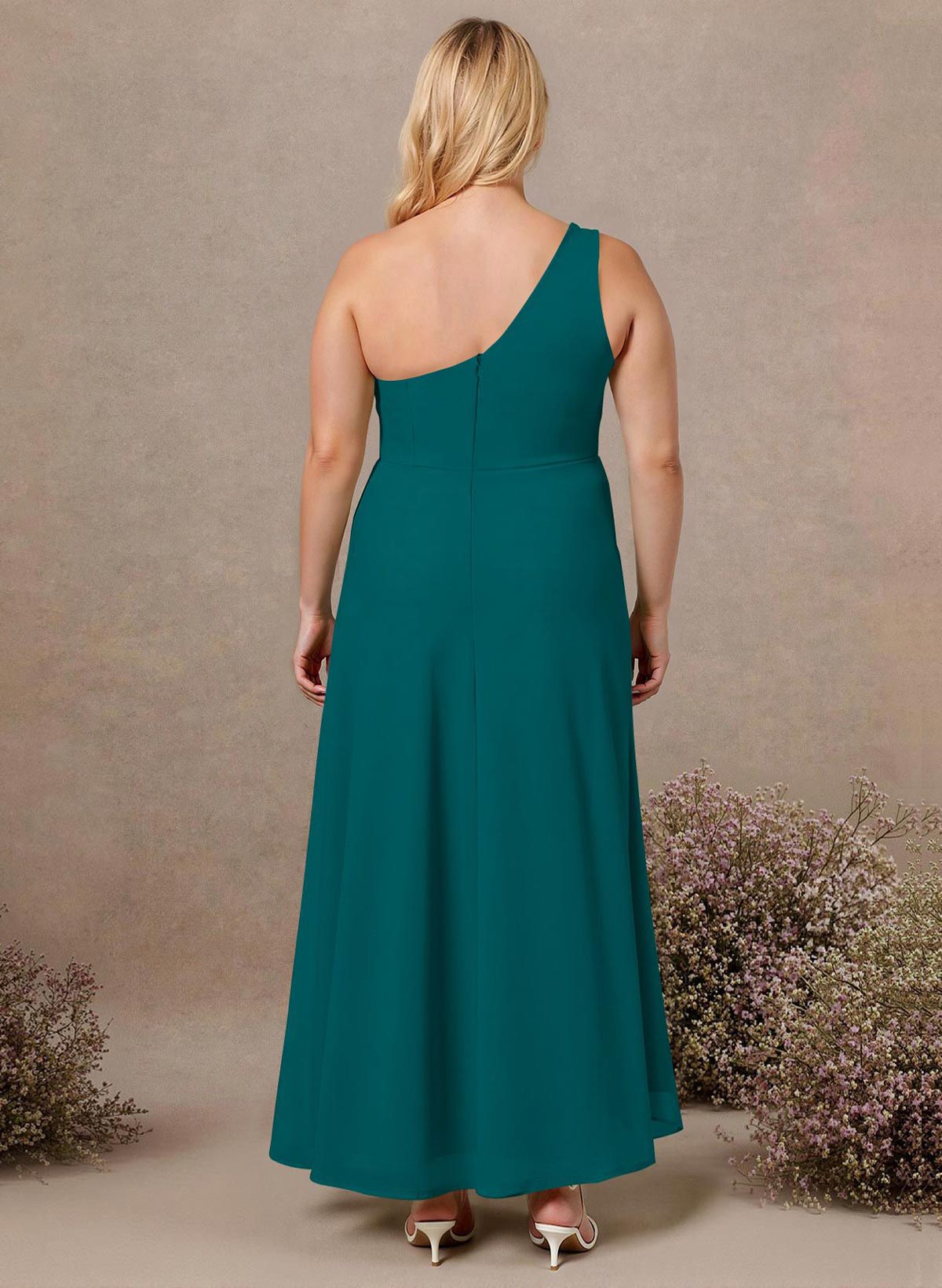 Modest One-Shoulder Sleeveless Chiffon Bridesmaid Dresses With Twisted Knot, product image 193