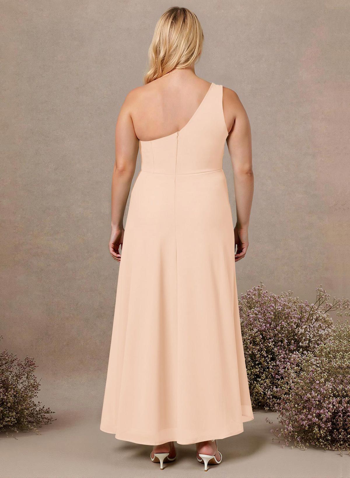 Modest One-Shoulder Sleeveless Chiffon Bridesmaid Dresses With Twisted Knot, product image 235