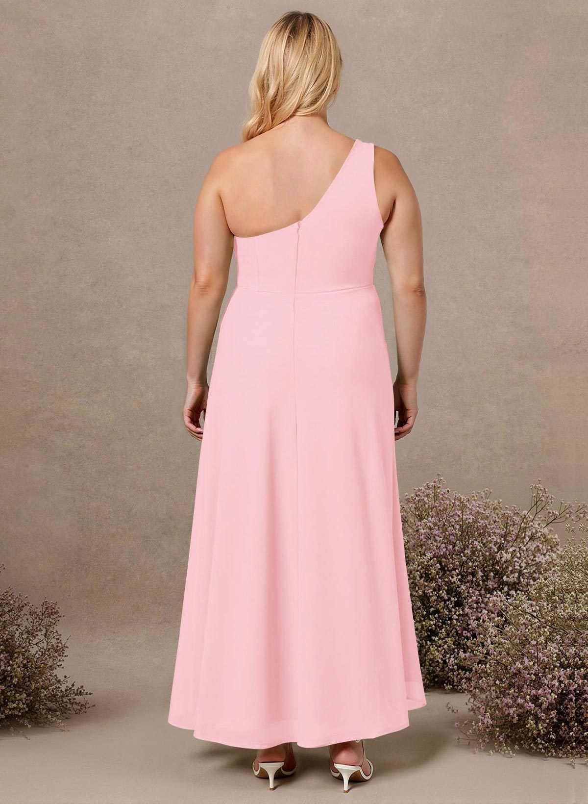 Modest One-Shoulder Sleeveless Chiffon Bridesmaid Dresses With Twisted Knot, product image 231