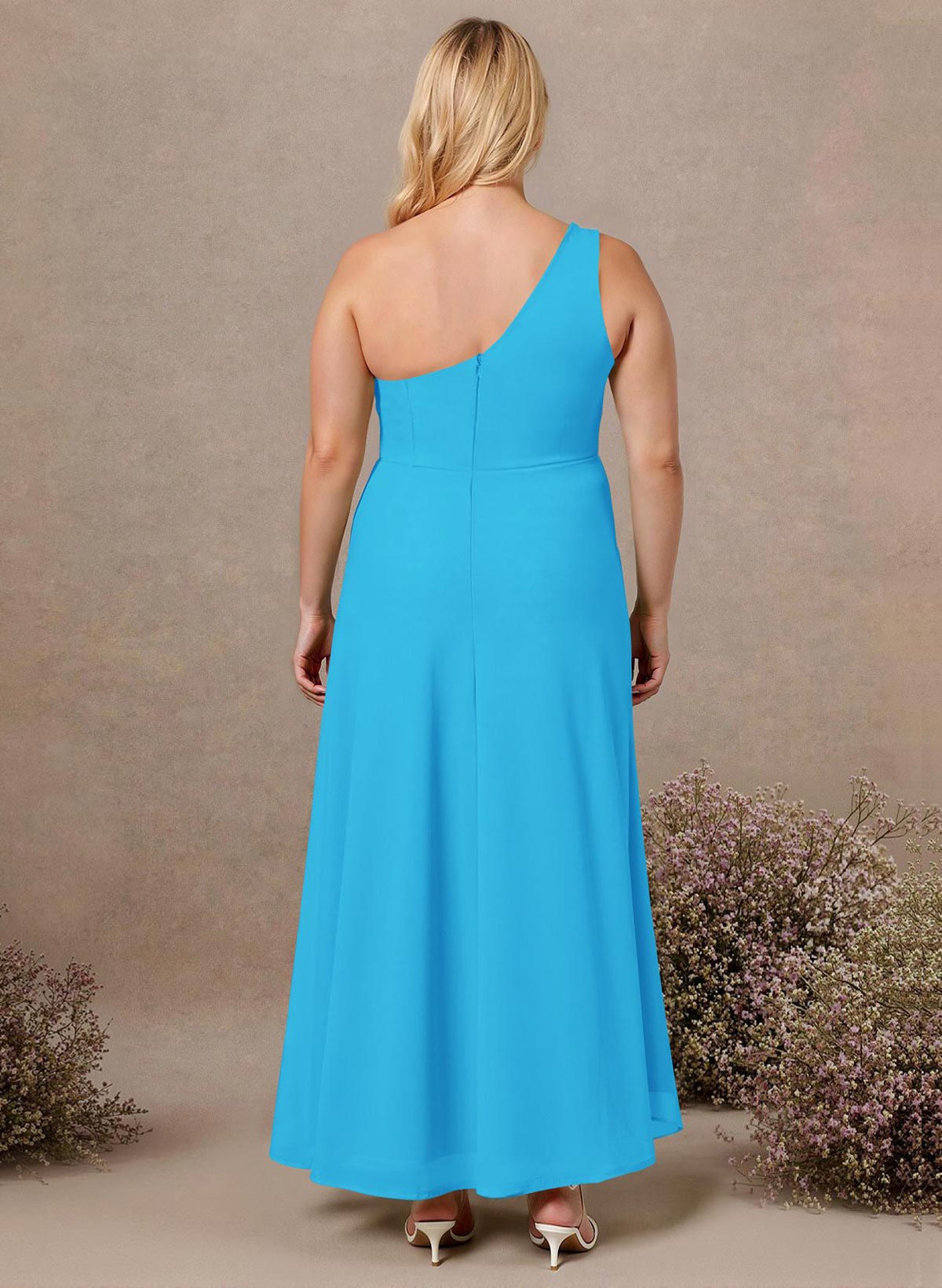 Modest One-Shoulder Sleeveless Chiffon Bridesmaid Dresses With Twisted Knot, product image 259