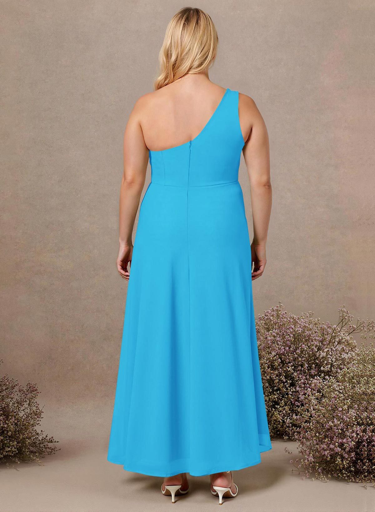 Modest One-Shoulder Sleeveless Chiffon Bridesmaid Dresses With Twisted Knot, product image 259