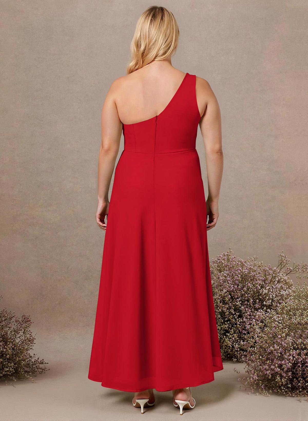 Modest One-Shoulder Sleeveless Chiffon Bridesmaid Dresses With Twisted Knot, product image 243