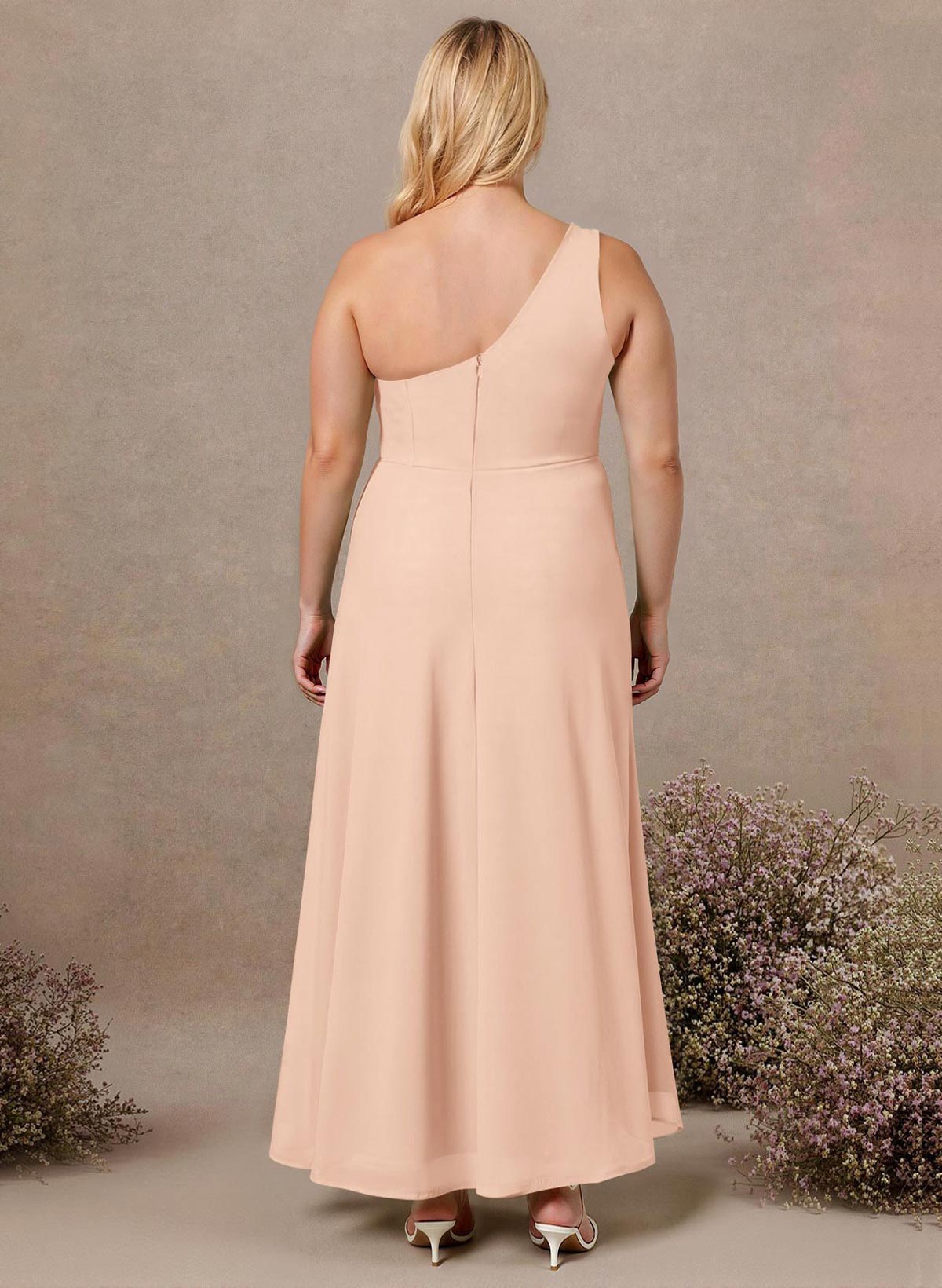 Modest One-Shoulder Sleeveless Chiffon Bridesmaid Dresses With Twisted Knot, product image 153