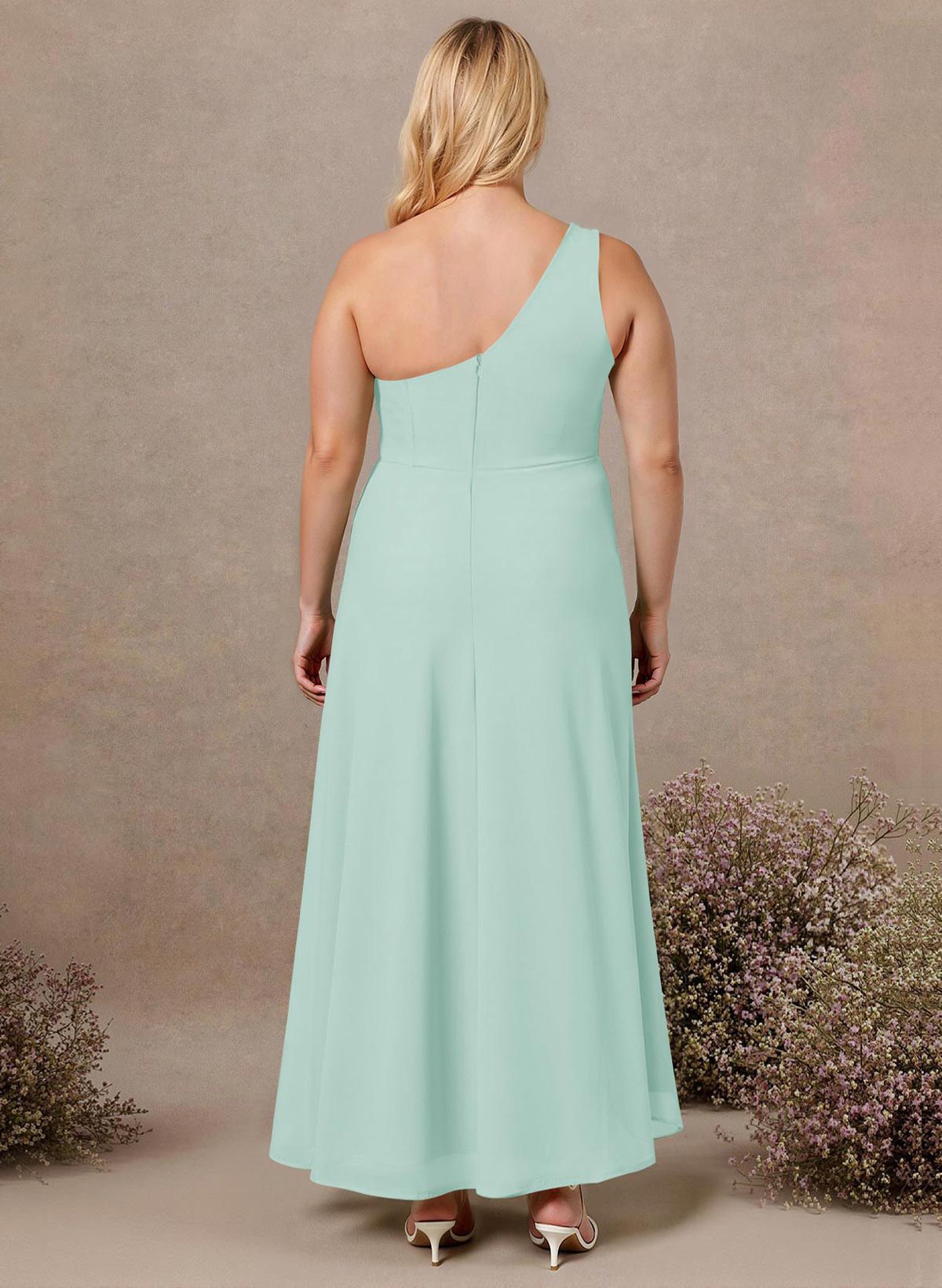Modest One-Shoulder Sleeveless Chiffon Bridesmaid Dresses With Twisted Knot, product image 189