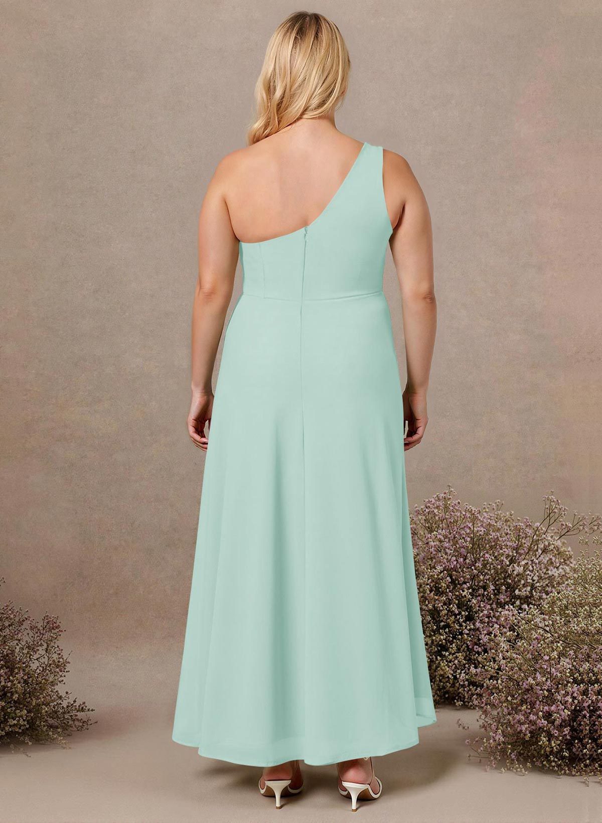 Modest One-Shoulder Sleeveless Chiffon Bridesmaid Dresses With Twisted Knot, product image 189
