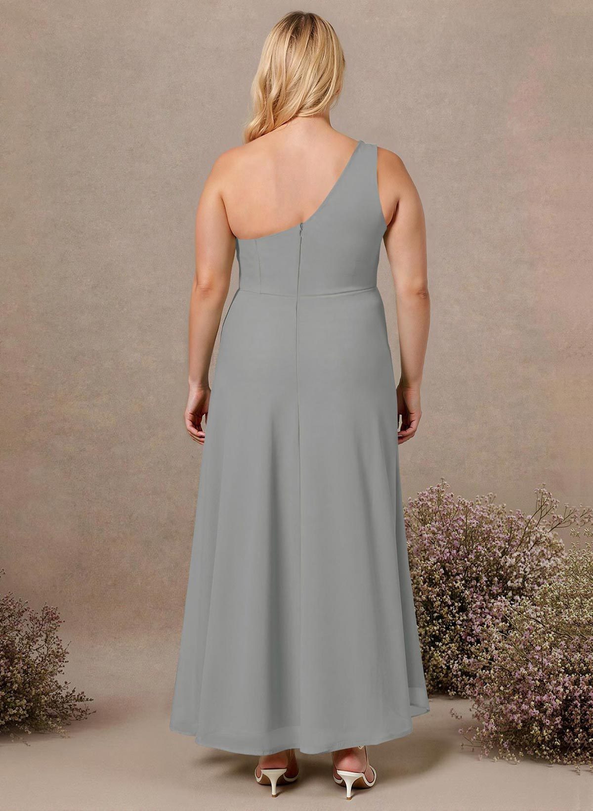 Modest One-Shoulder Sleeveless Chiffon Bridesmaid Dresses With Twisted Knot, product image 165