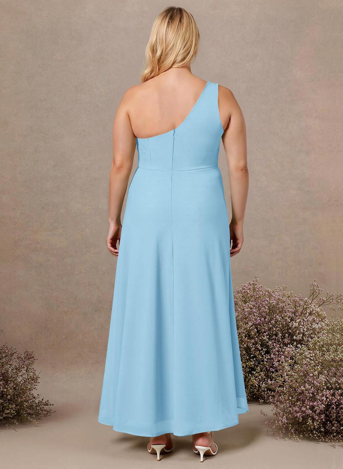 Modest One-Shoulder Sleeveless Chiffon Bridesmaid Dresses With Twisted Knot, product image 255