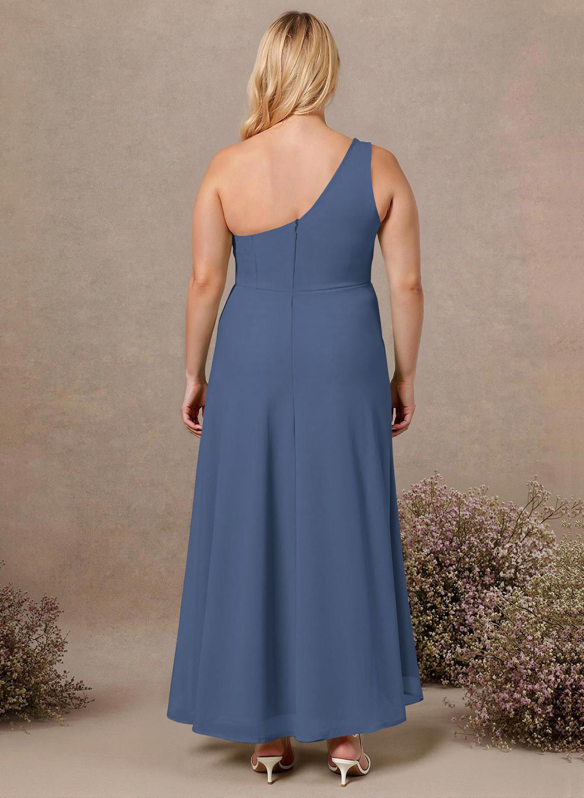 Modest One-Shoulder Sleeveless Chiffon Bridesmaid Dresses With Twisted Knot, product image 269
