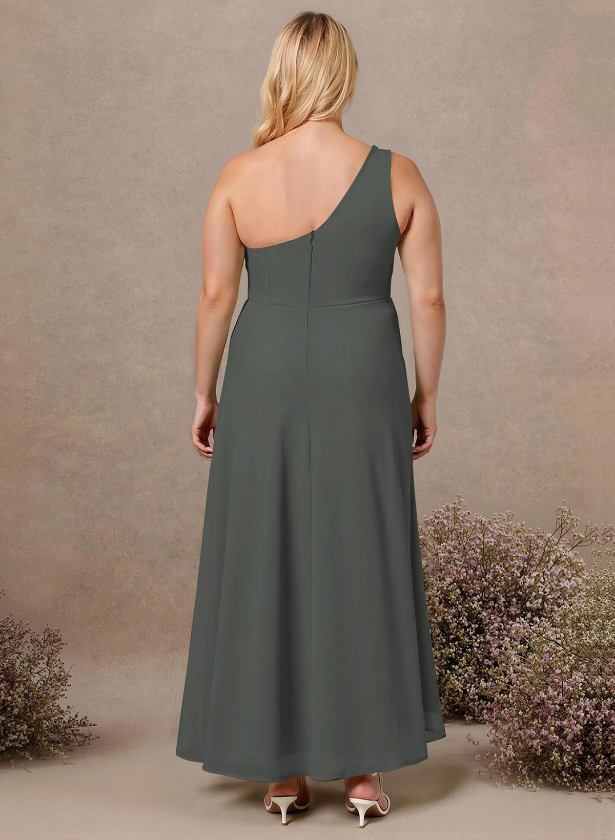 Modest One-Shoulder Sleeveless Chiffon Bridesmaid Dresses With Twisted Knot, product image 163