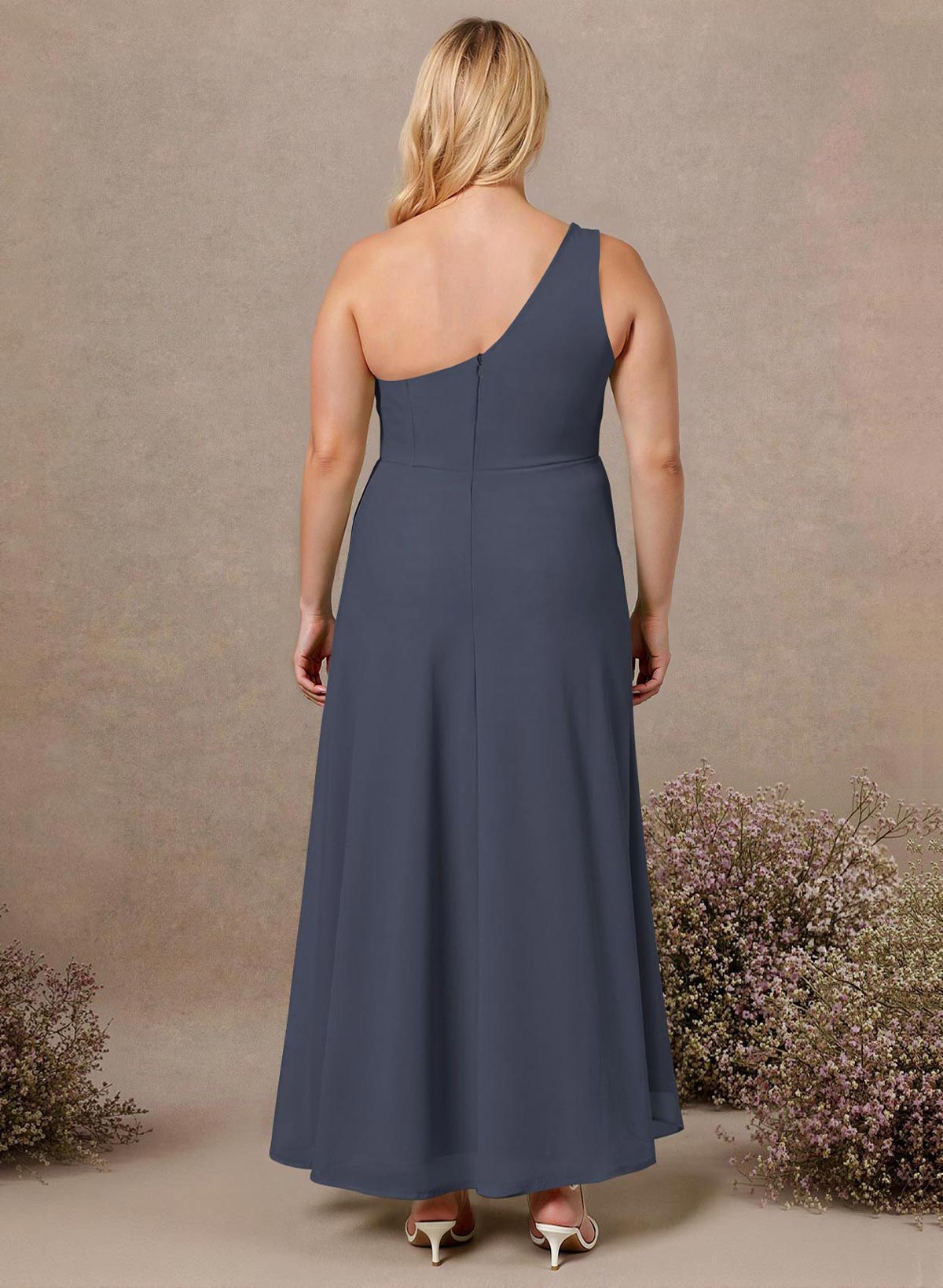 Modest One-Shoulder Sleeveless Chiffon Bridesmaid Dresses With Twisted Knot, product image 267
