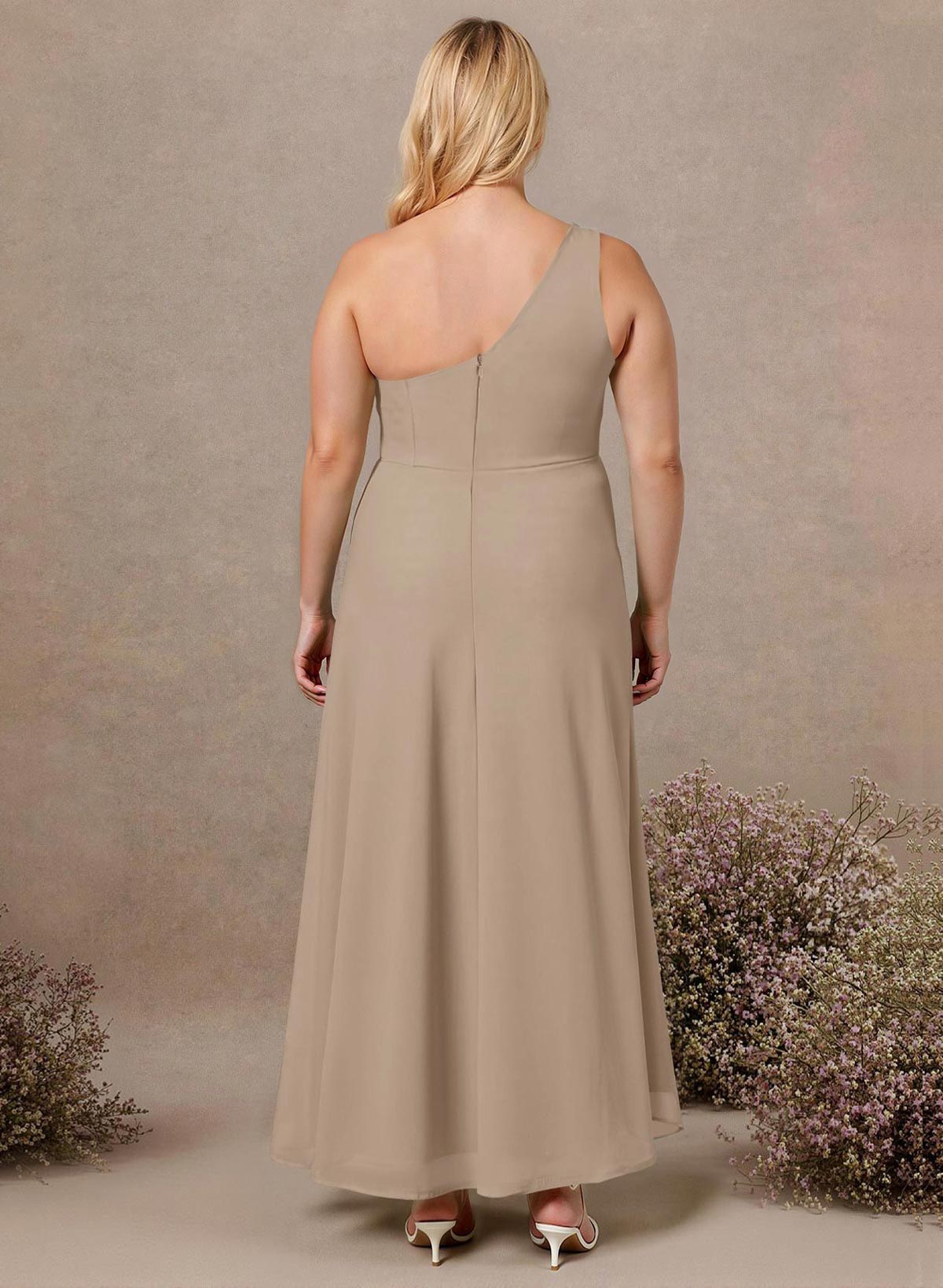 Modest One-Shoulder Sleeveless Chiffon Bridesmaid Dresses With Twisted Knot, product image 181