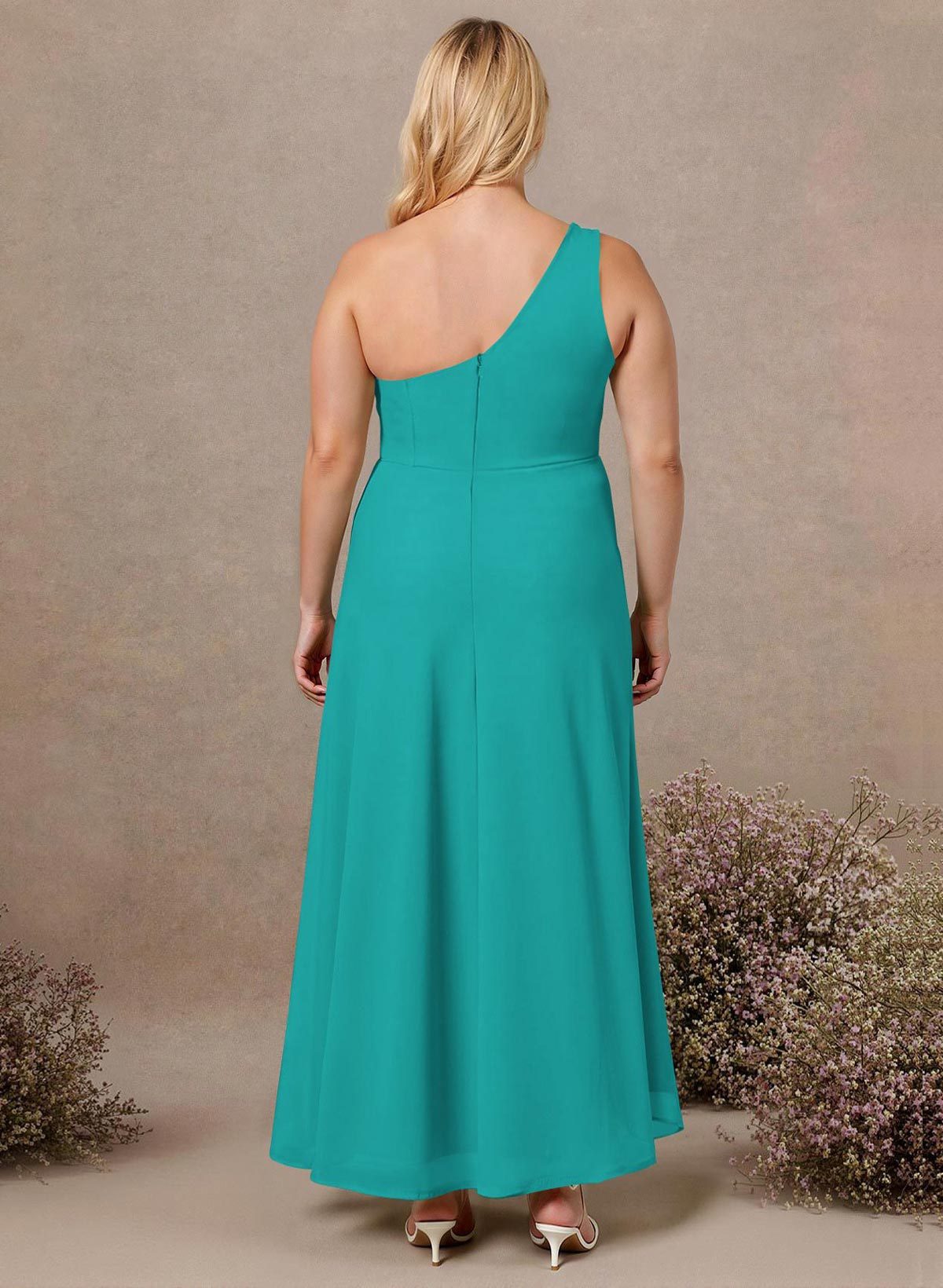 Modest One-Shoulder Sleeveless Chiffon Bridesmaid Dresses With Twisted Knot, product image 143