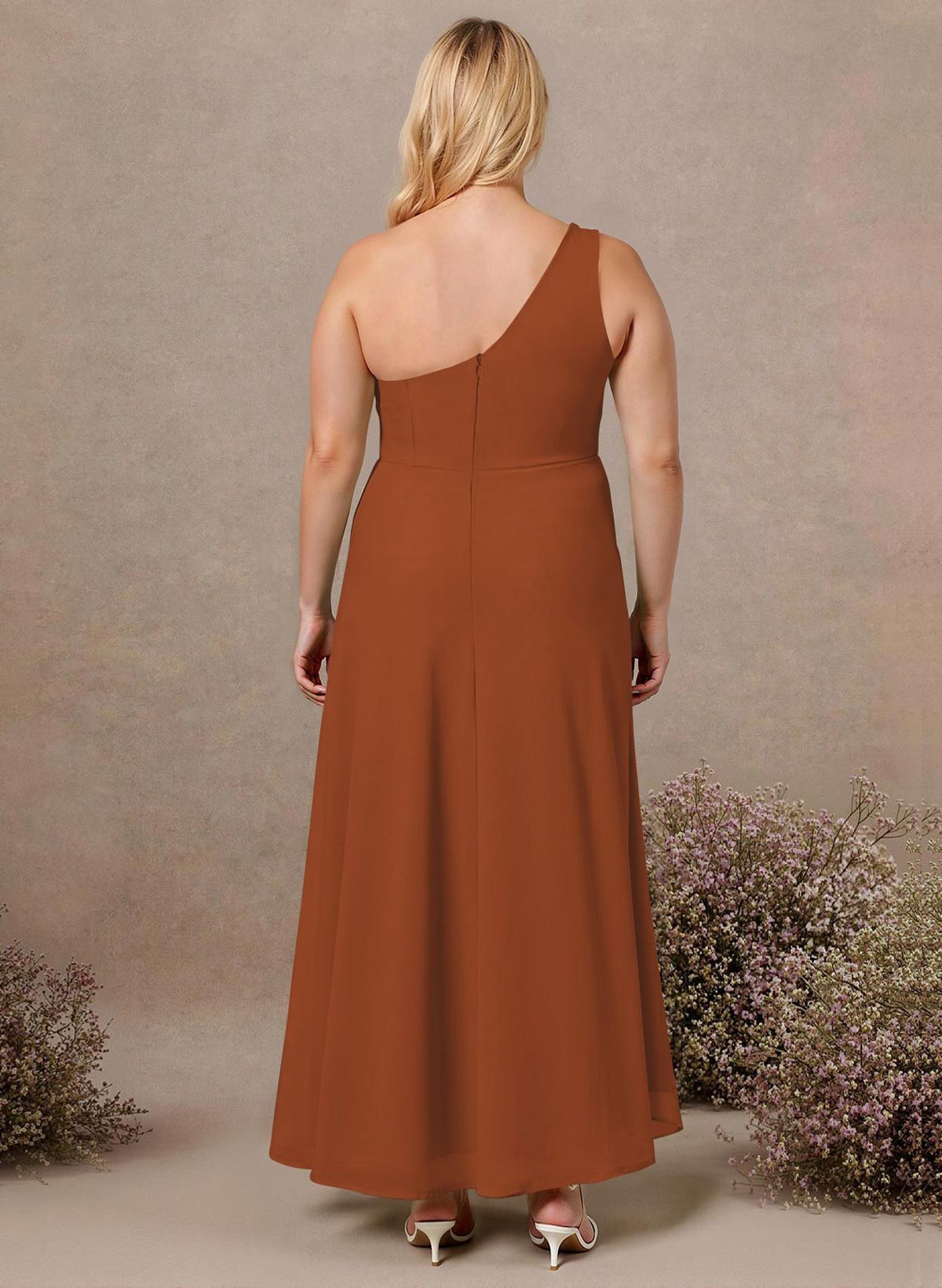 Modest One-Shoulder Sleeveless Chiffon Bridesmaid Dresses With Twisted Knot, product image 145