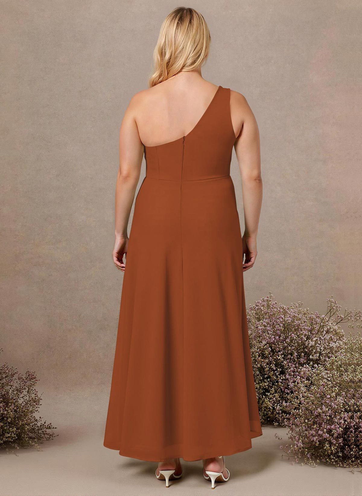 Modest One-Shoulder Sleeveless Chiffon Bridesmaid Dresses With Twisted Knot, product image 145